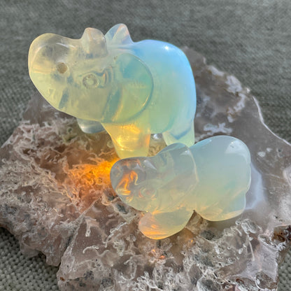 opalite elephant carving mini or small, crystal totem symbolizing strength and prosperity
