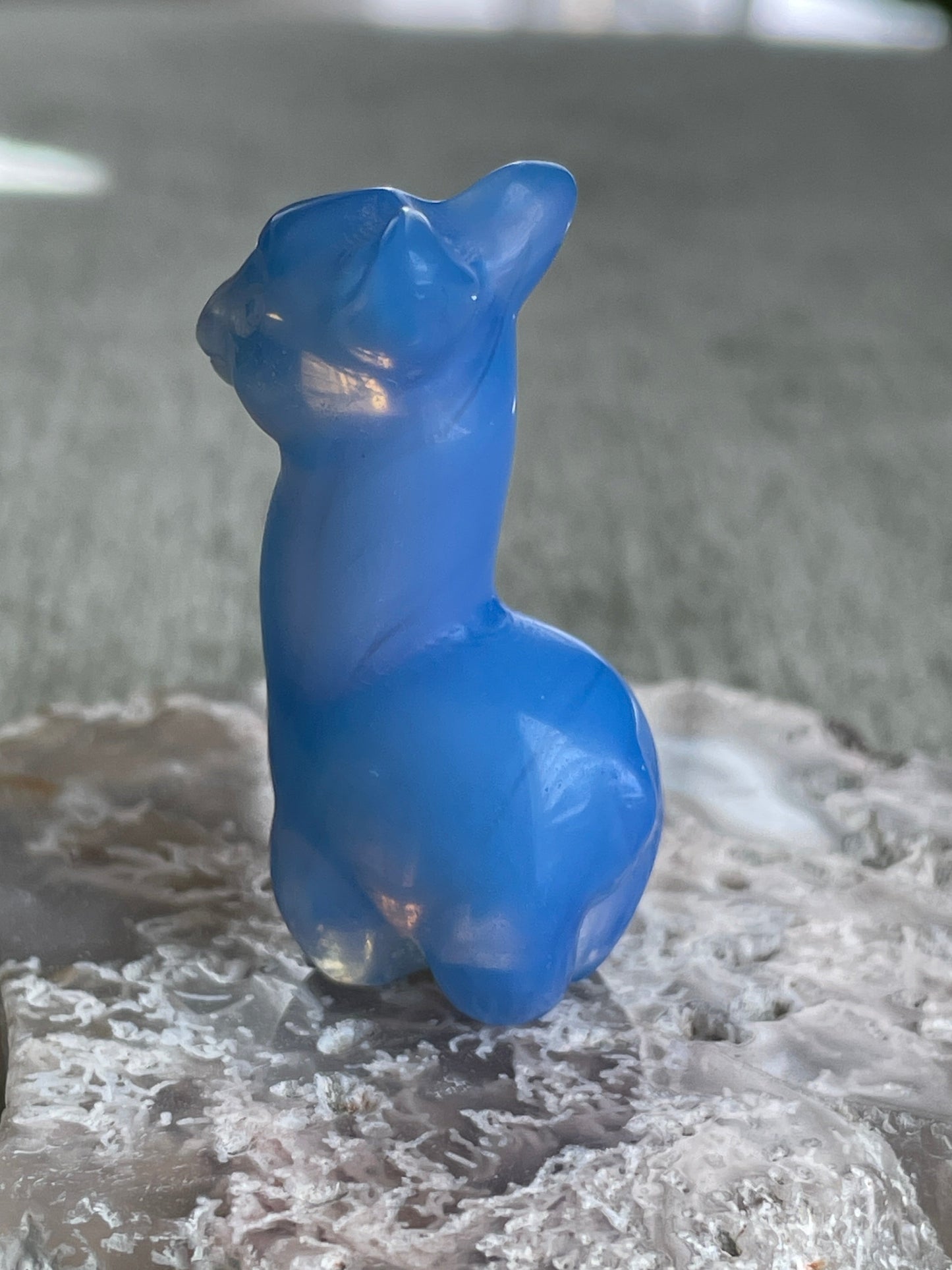 blue opalite crystal llama, small figurine for stress relief, grounding, and mindfulness
