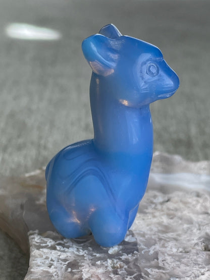 blue opalite llama crystal carving, mini alpaca figurine for confidence and balance