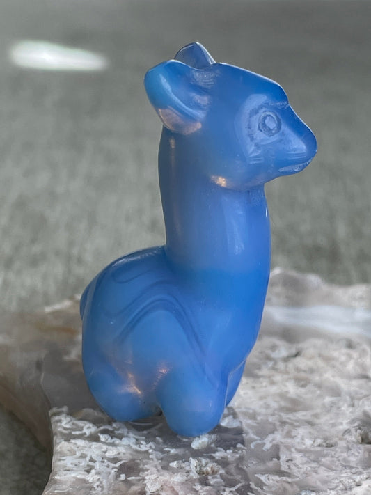 blue opalite llama crystal carving, mini alpaca figurine for confidence and balance