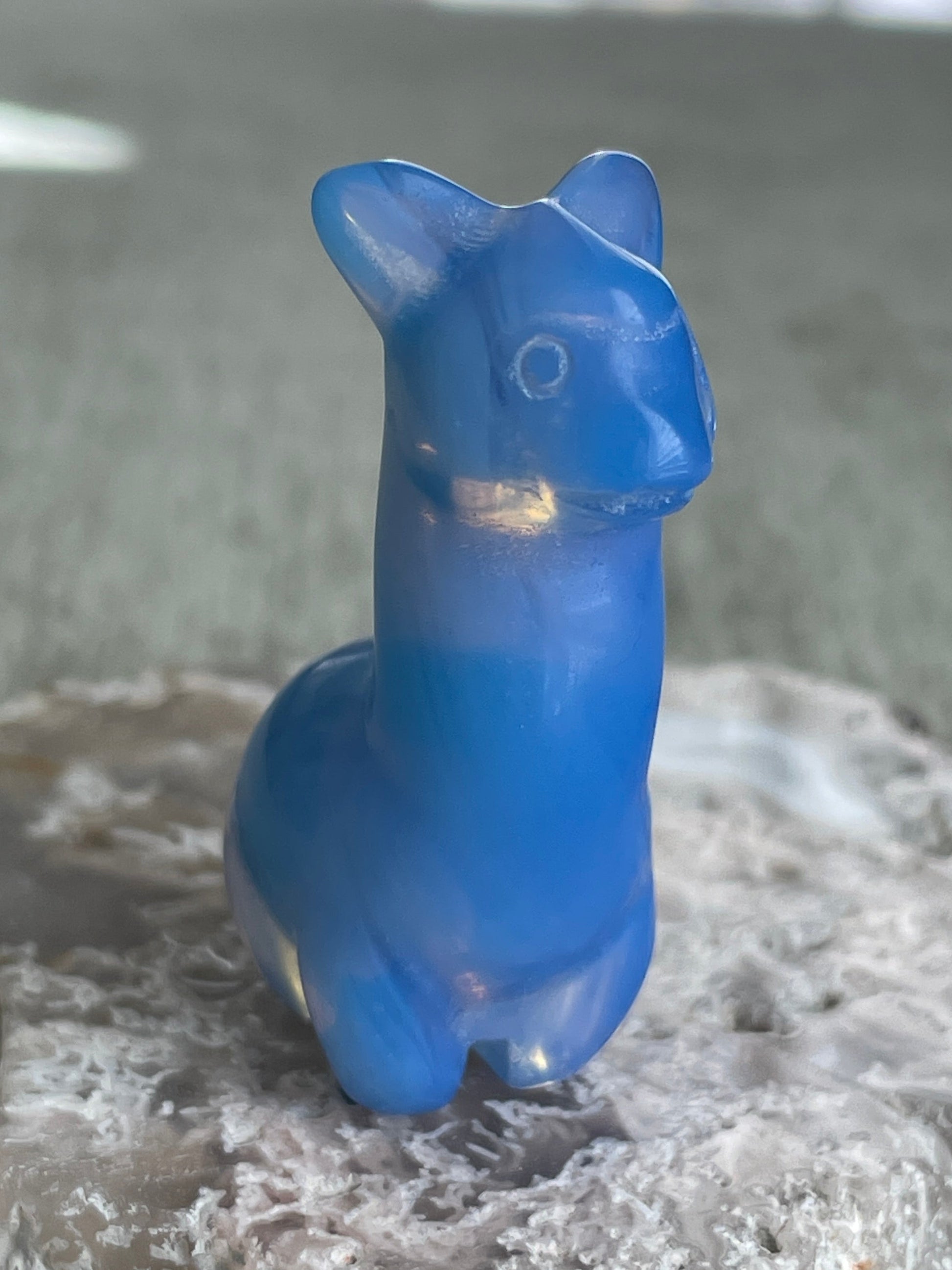blue opalite llama figurine, small crystal animal for strength and spiritual growth