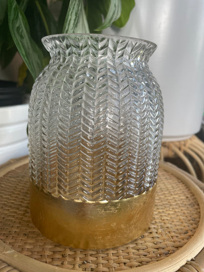 Glass Herringbone Vase Propagation Vessel with Gold Base