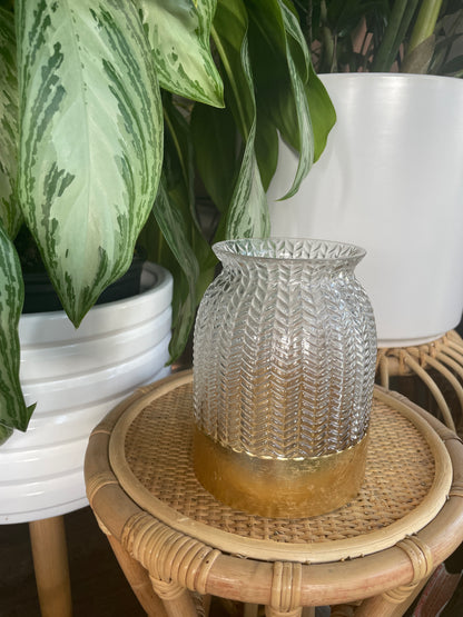 Glass Herringbone Vase Propagation Vessel with Gold Base