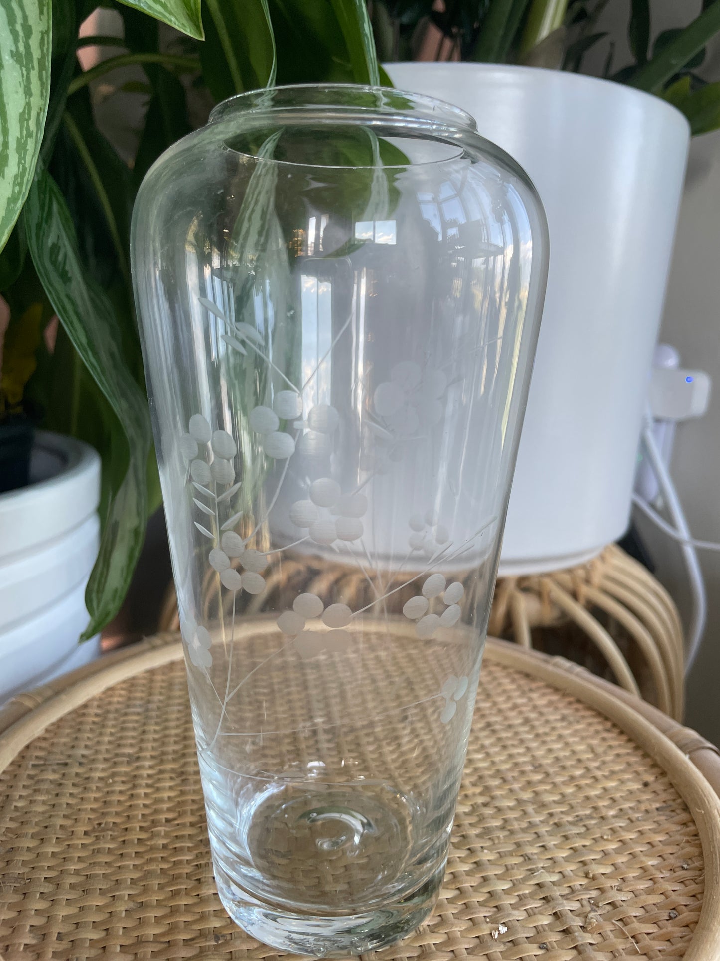 Glass Vase with Blossom Etchings