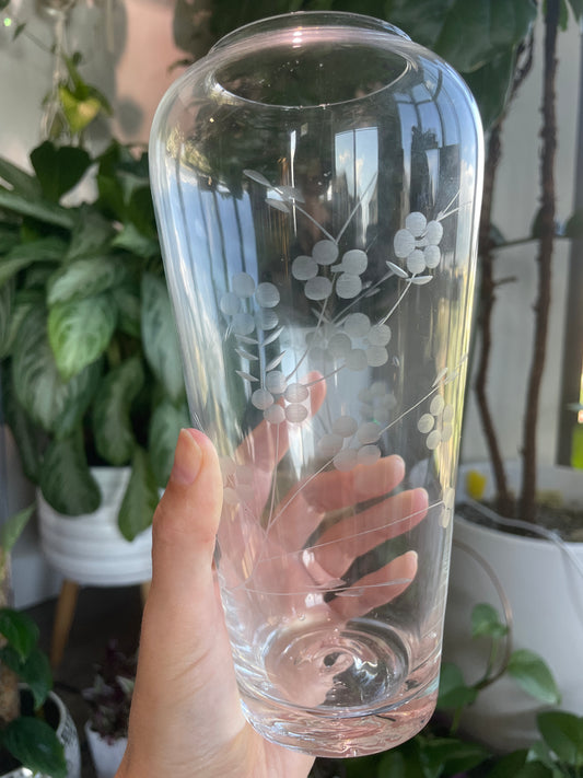 Glass Vase with Blossom Etchings