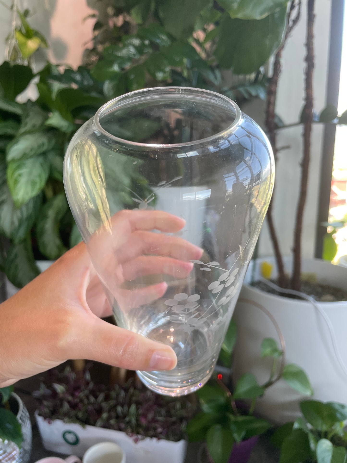 Glass Vase with Blossom Etchings