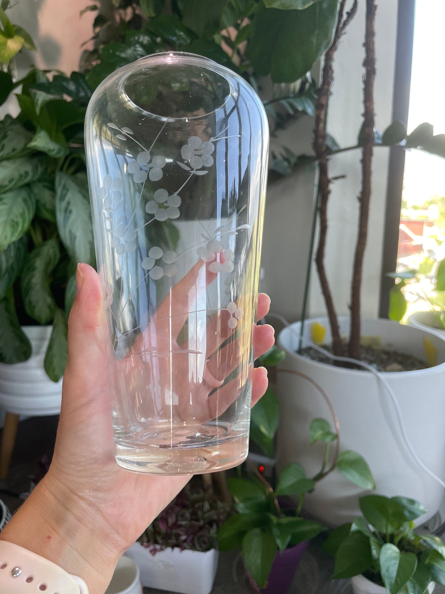 Glass Vase with Blossom Etchings