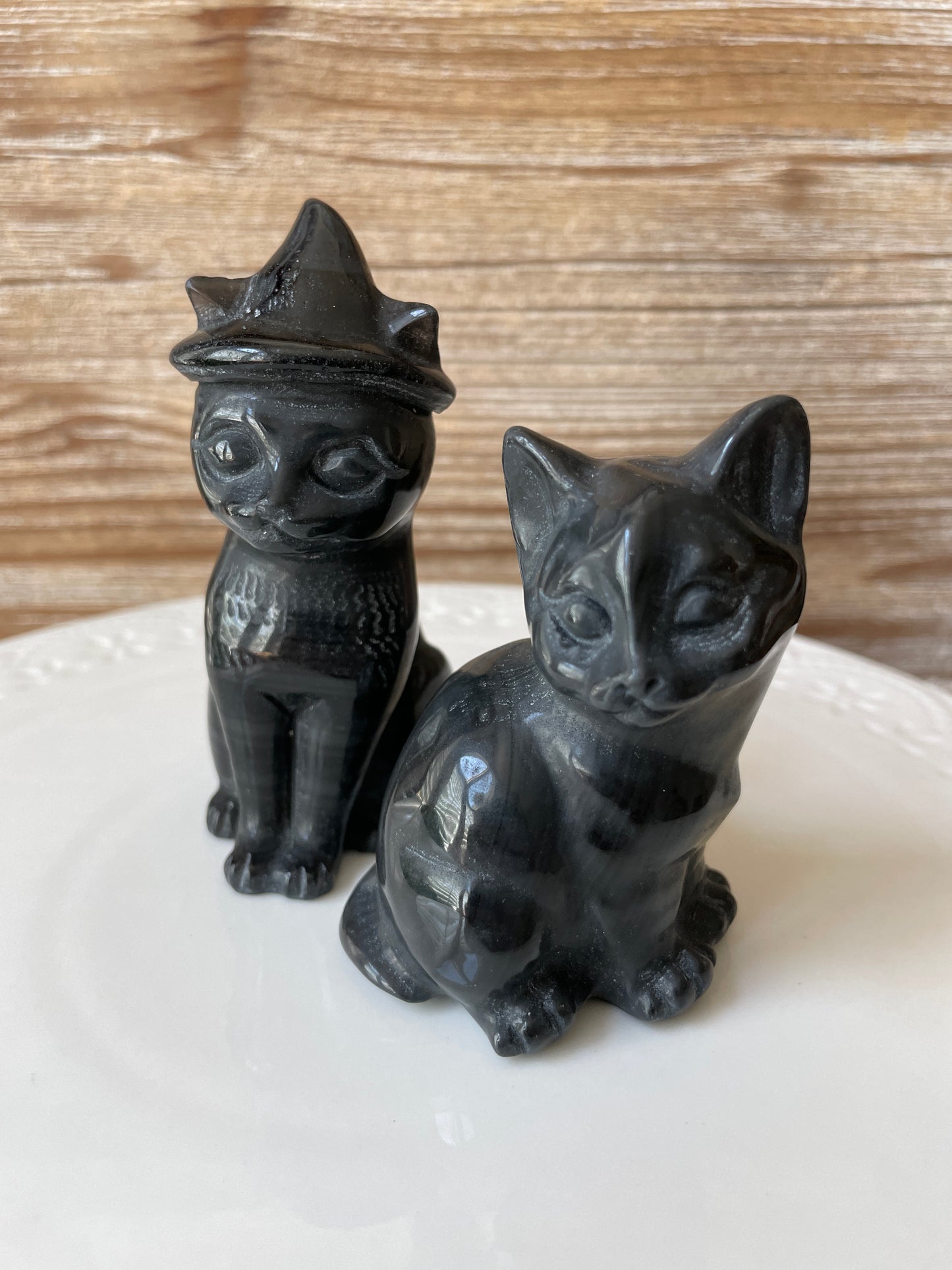 Black Obsidian Crystal Cat Wearing Witch Hat