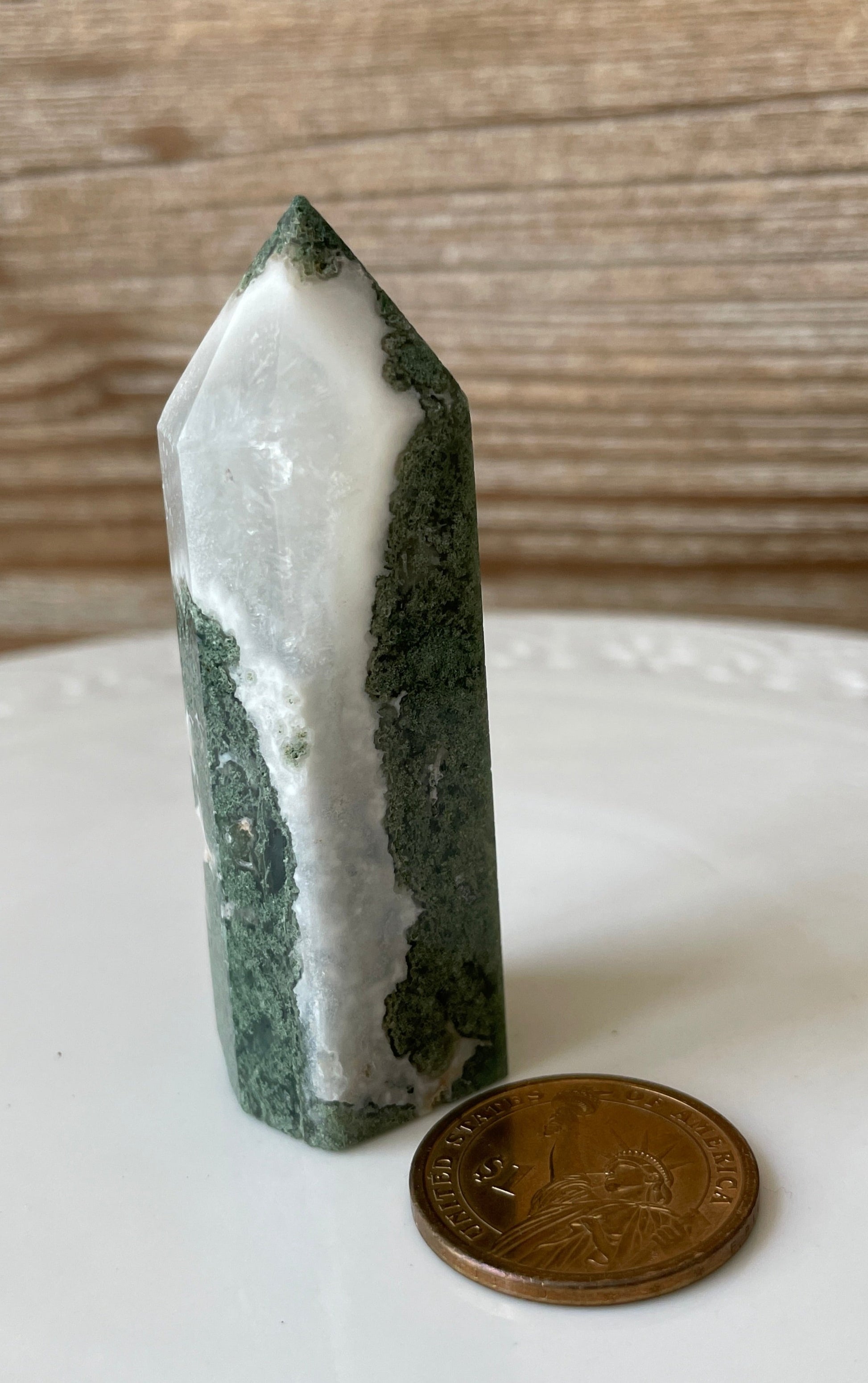 moss agate point crystal tower gift