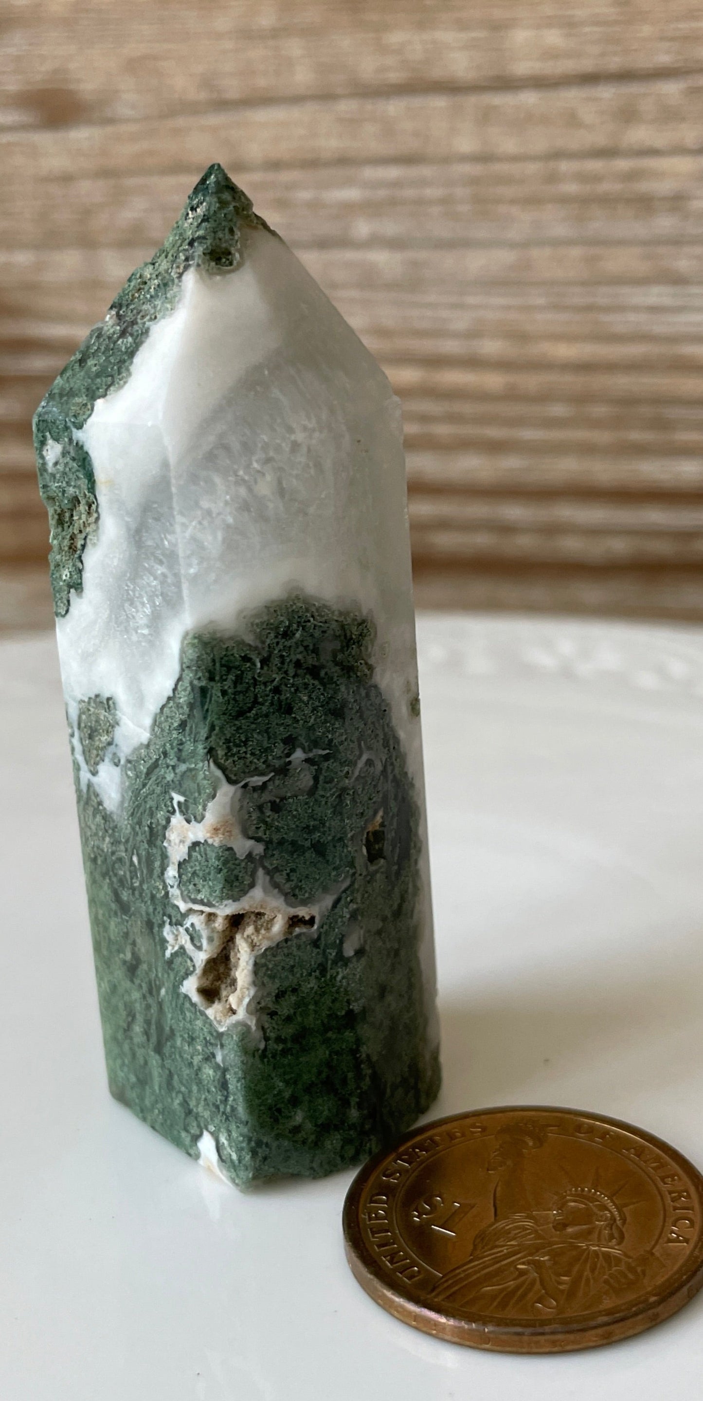 moss agate point crystal tower gift