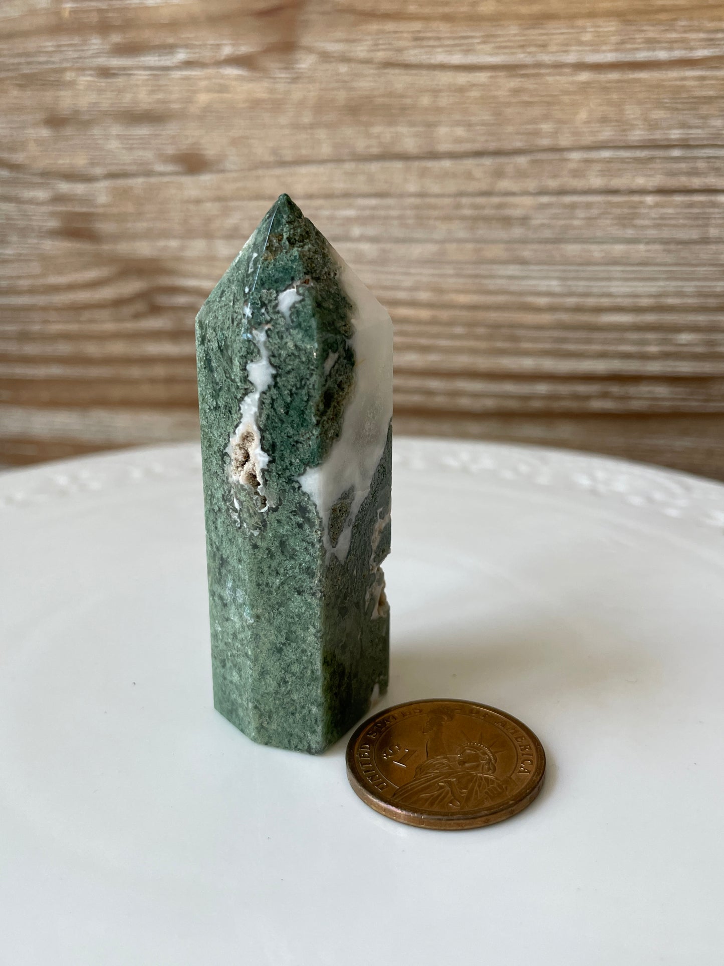 moss agate point crystal tower gift