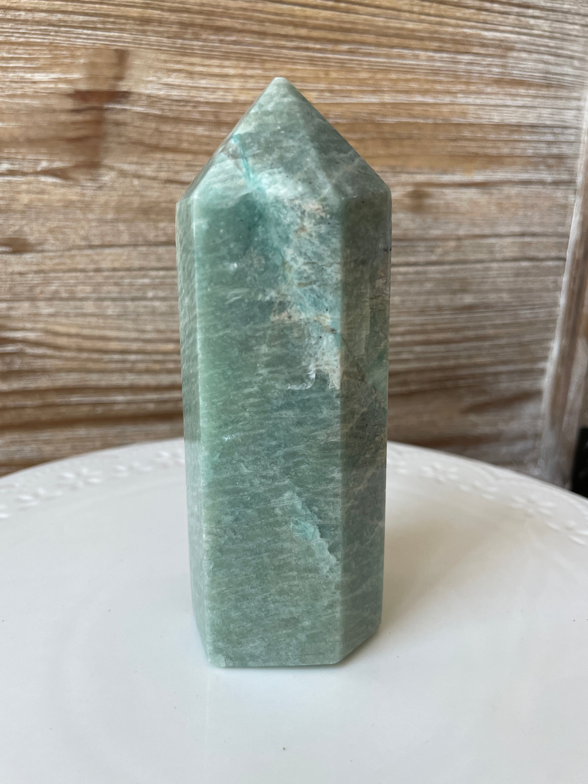 amazonite crystal tower blue green witchy gift natural home decor rocks minerals