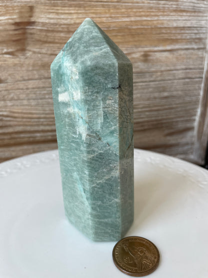 amazonite crystal tower blue green witchy gift natural home decor rocks minerals