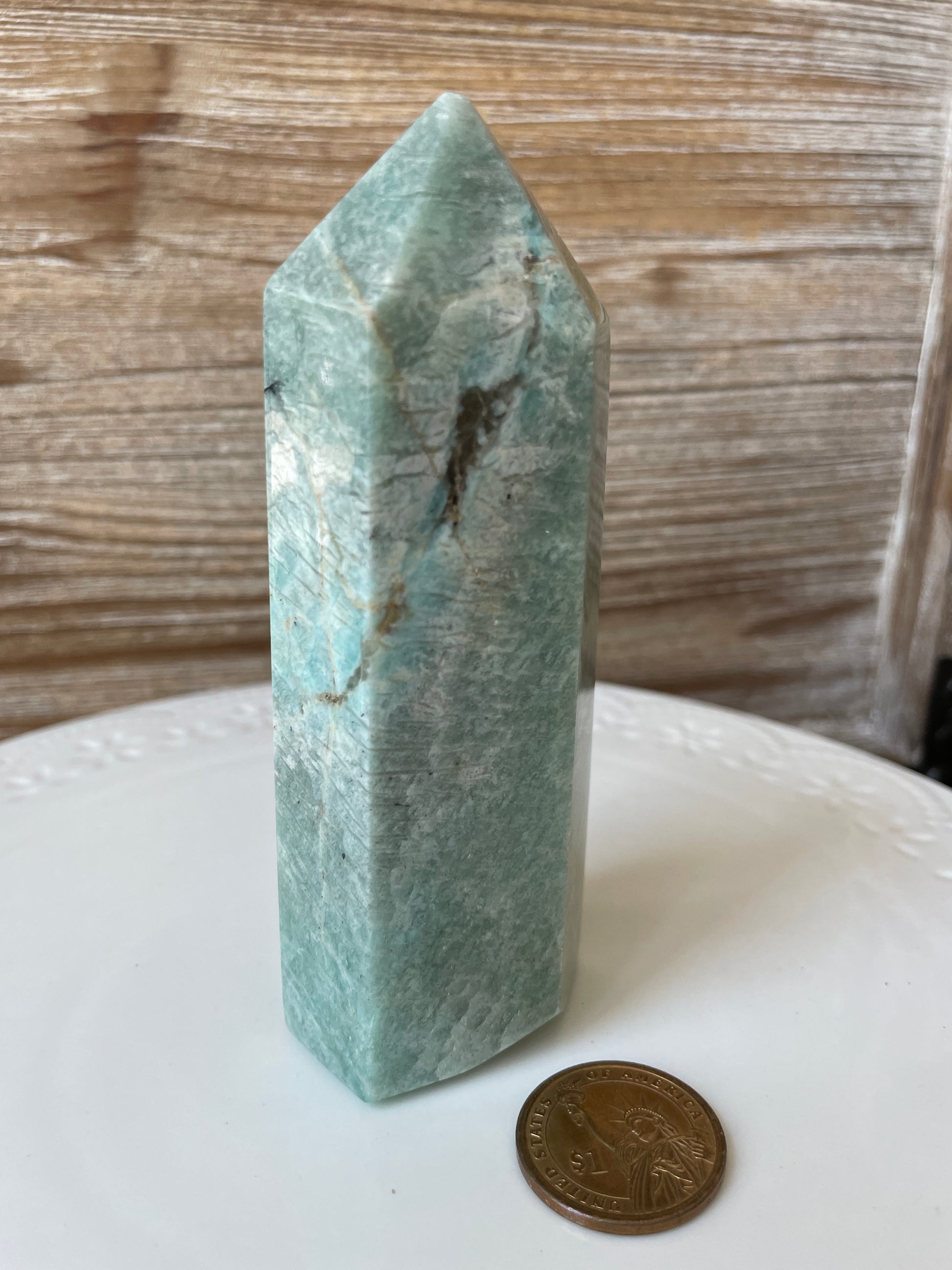 amazonite crystal tower blue green witchy gift natural home decor rocks minerals