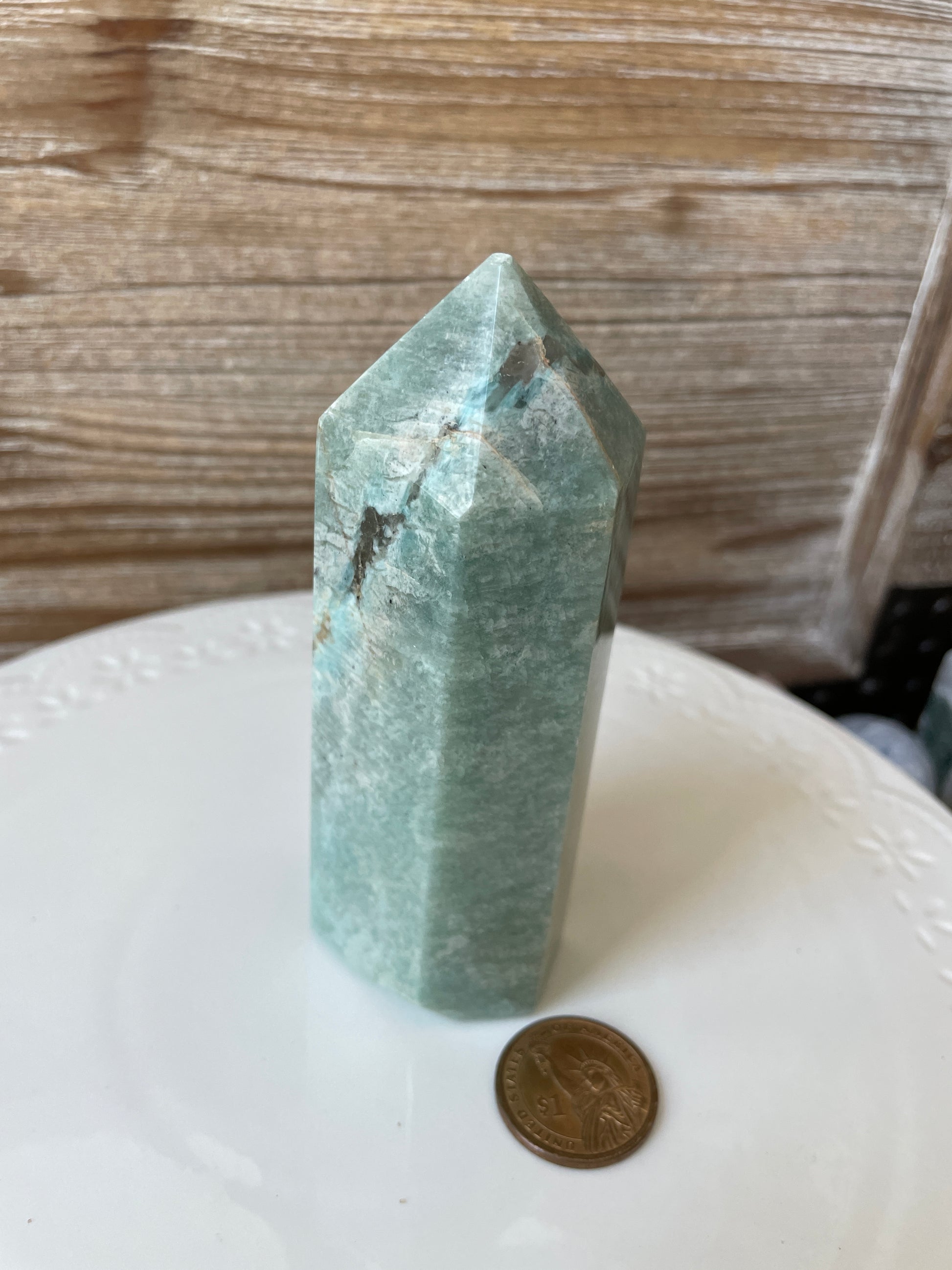 amazonite crystal tower blue green witchy gift natural home decor rocks minerals