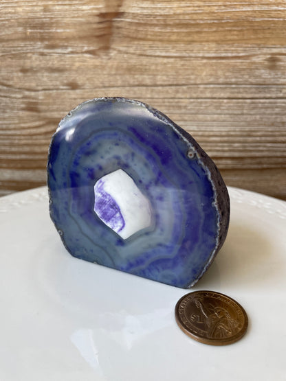 Sparkly Violet Dragon Vein Agate Slab Half Polished Half Raw from Brazil (Dyed)