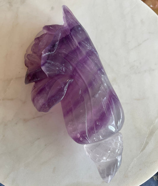 Purple banded fluorite rose crystal carving natural home decor statement piece gift