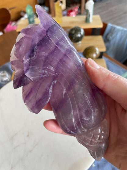 Purple banded fluorite rose crystal carving natural home decor statement piece gift