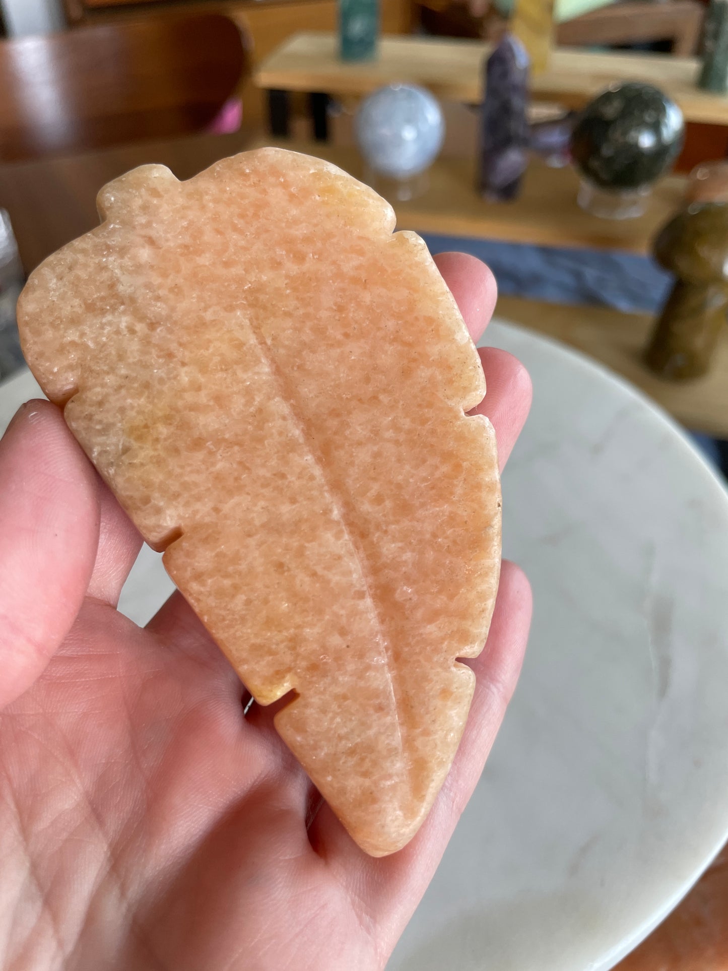 Orange Calcite Leaf | Crystal Carving