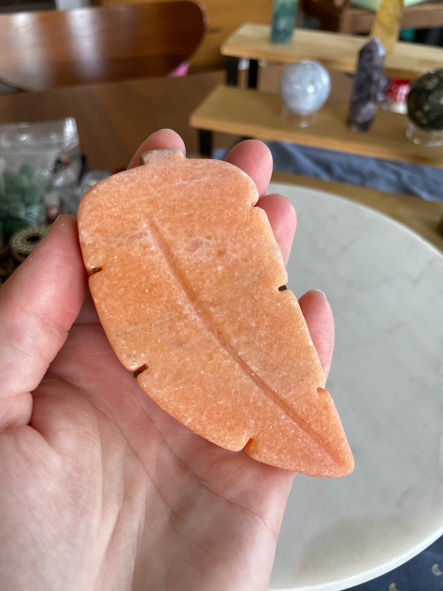 Orange Calcite Leaf | Crystal Carving