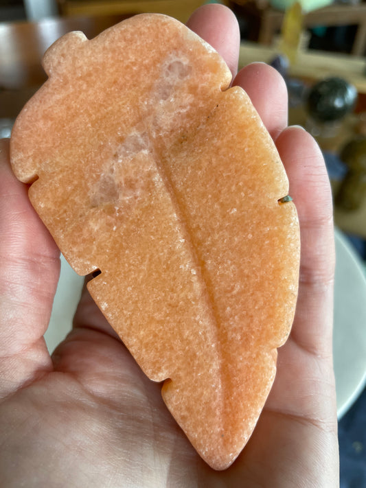 Orange Calcite Leaf | Crystal Carving