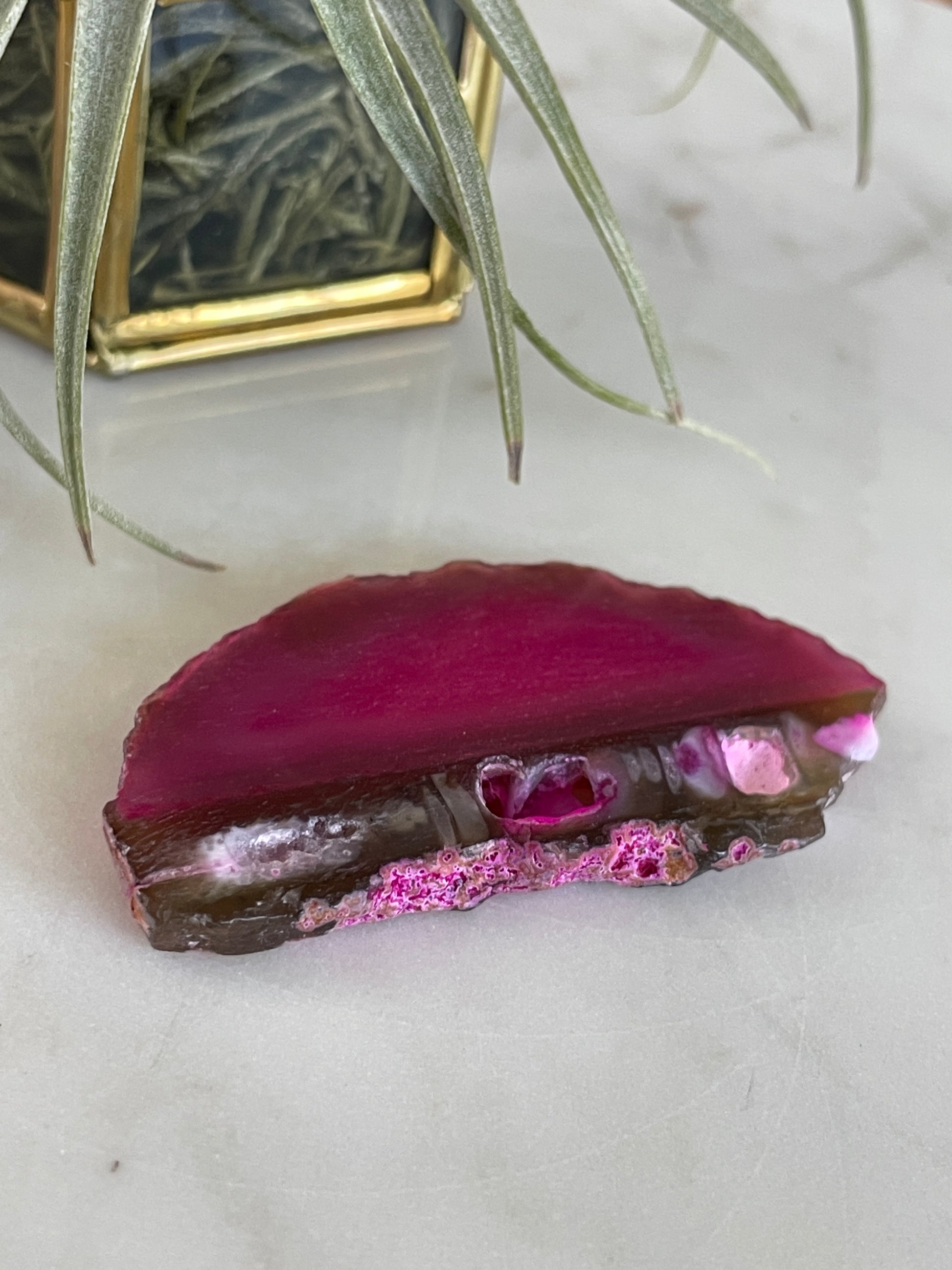 pink agate slice crystal slab gift