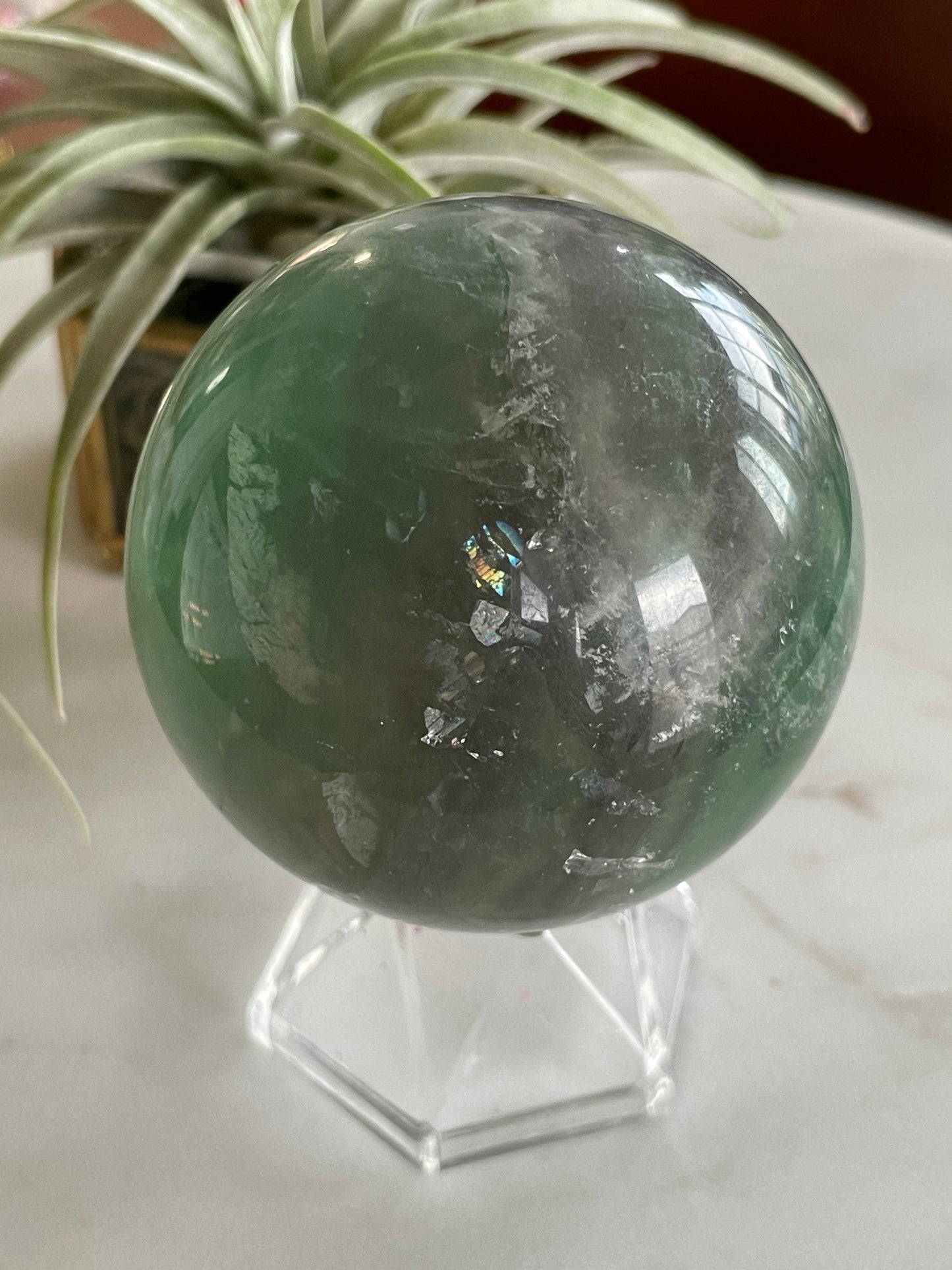 green fluorite crystal sphere natural home decor statement piece gift