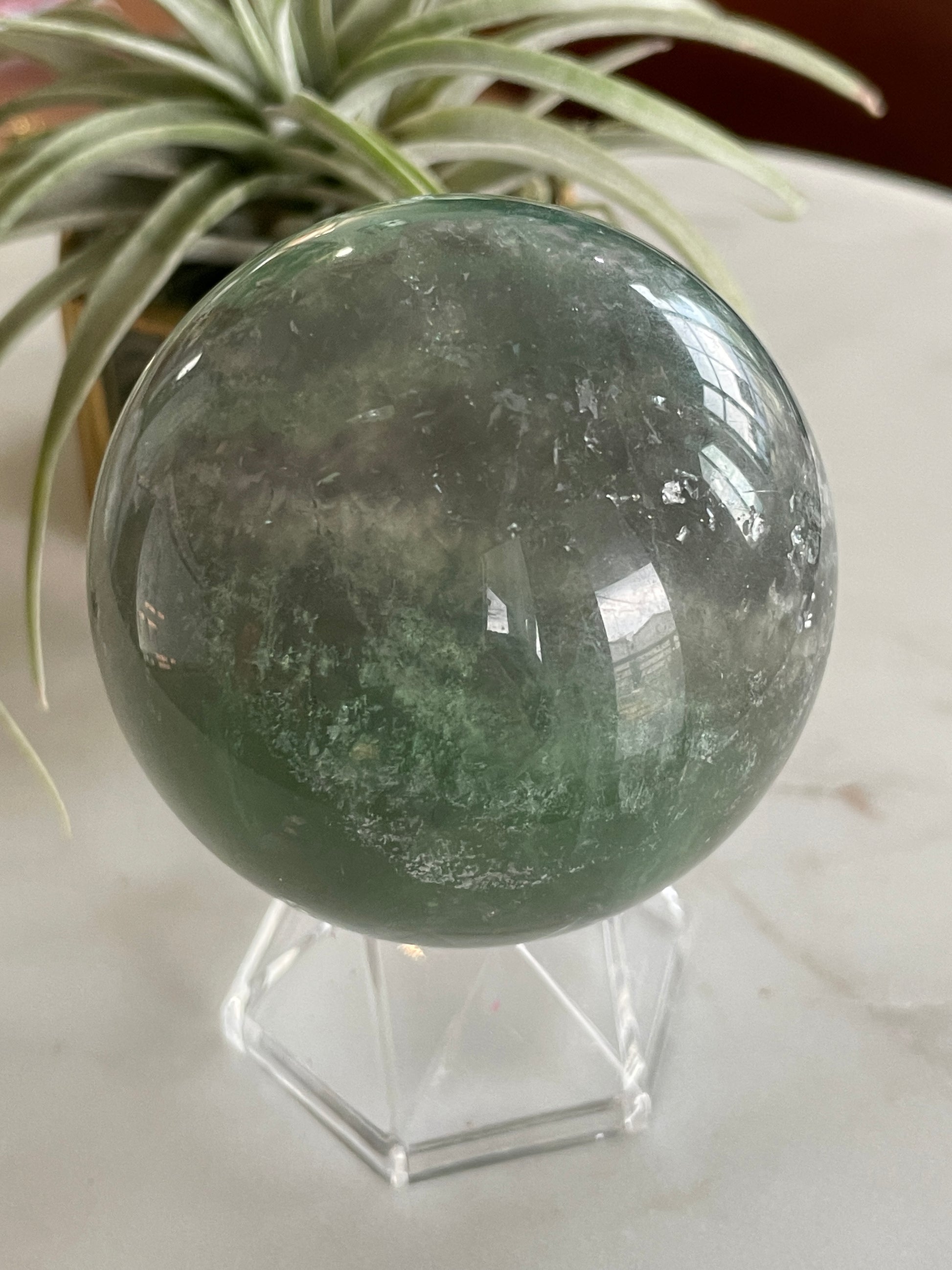 green fluorite crystal sphere natural home decor statement piece gift