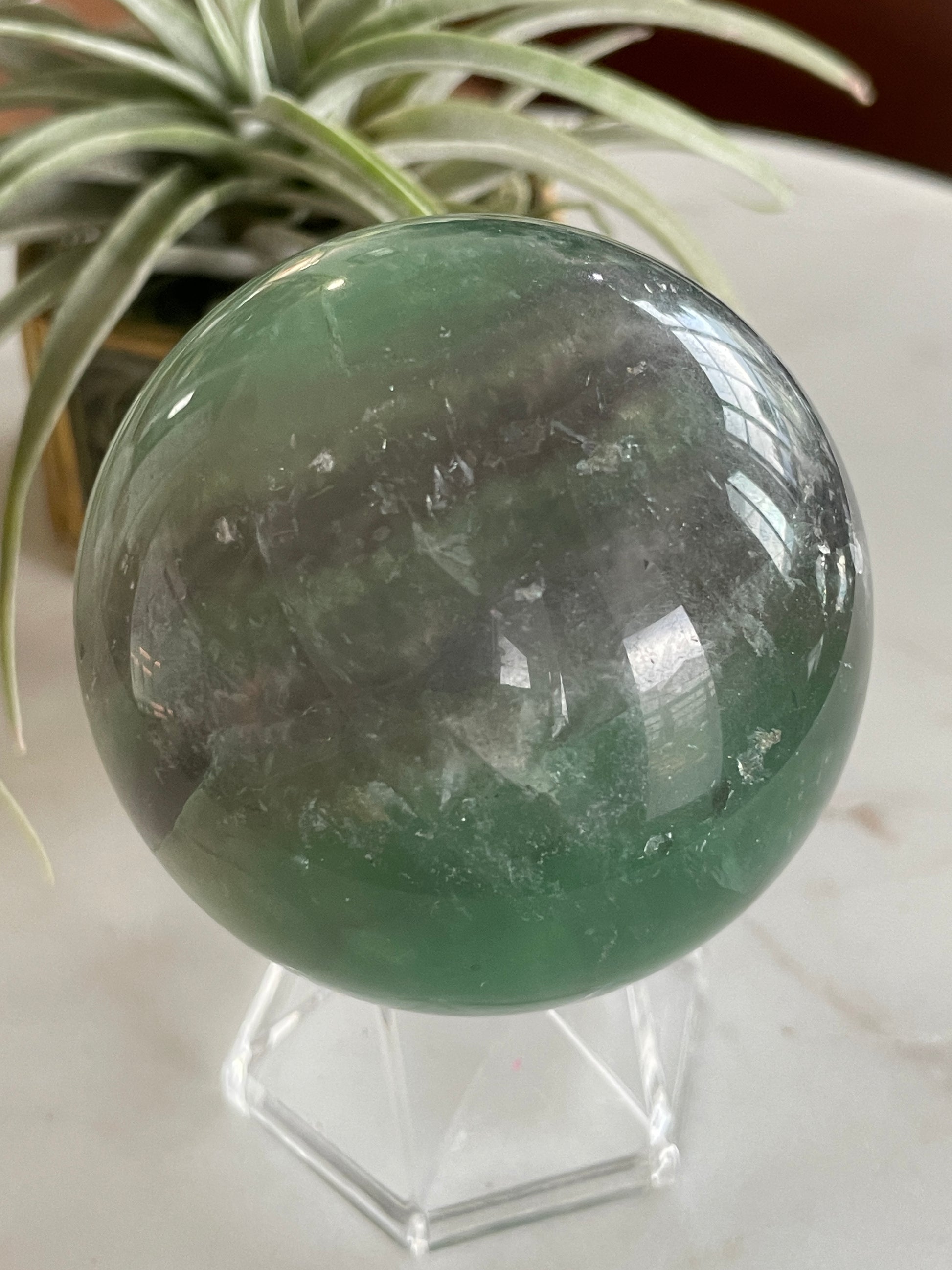 green fluorite crystal sphere natural home decor statement piece gift