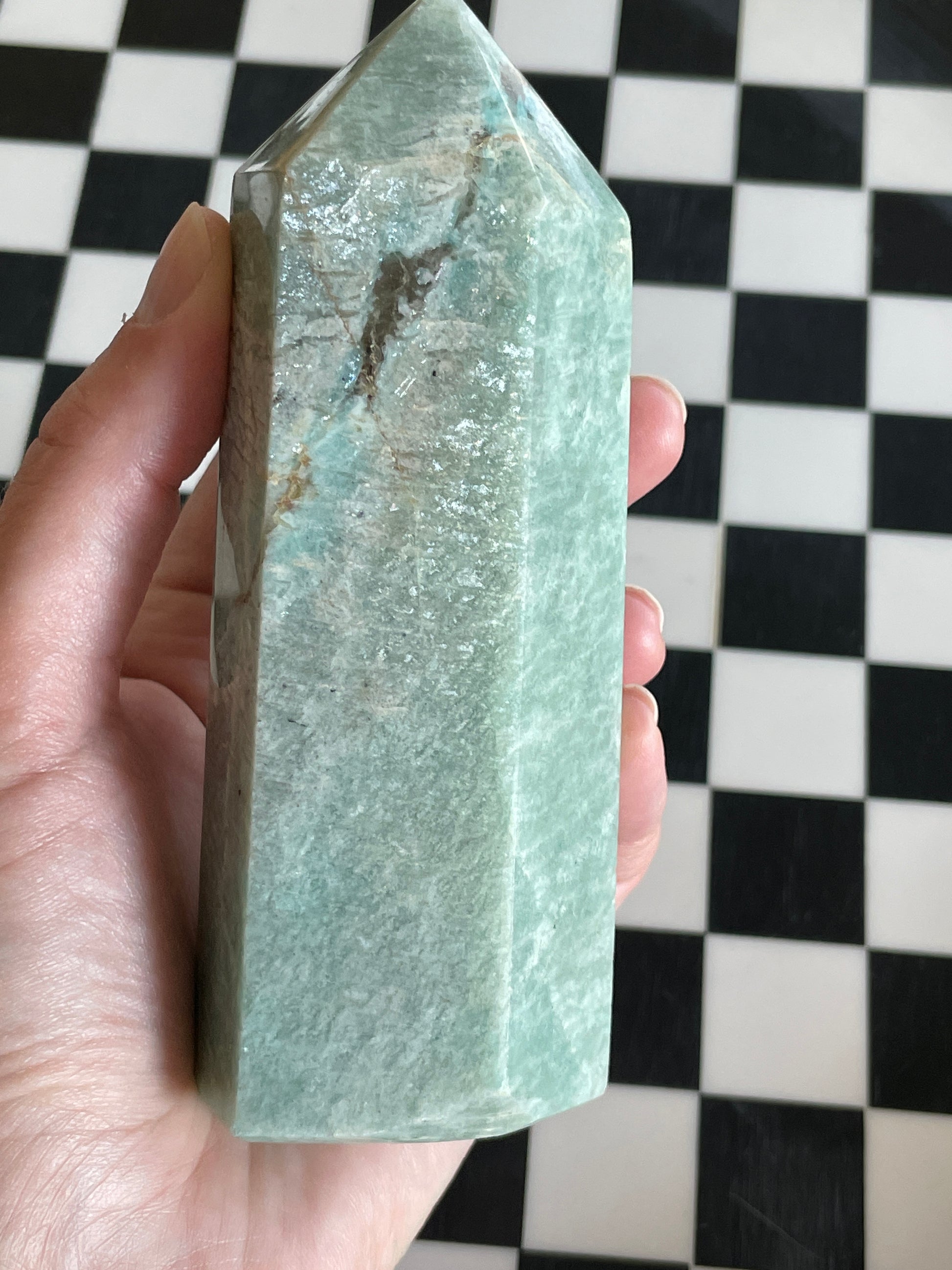 amazonite crystal tower blue green witchy gift natural home decor rocks minerals