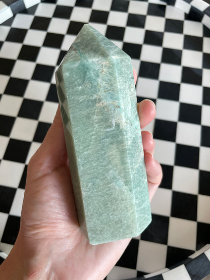 amazonite crystal tower blue green witchy gift natural home decor rocks minerals