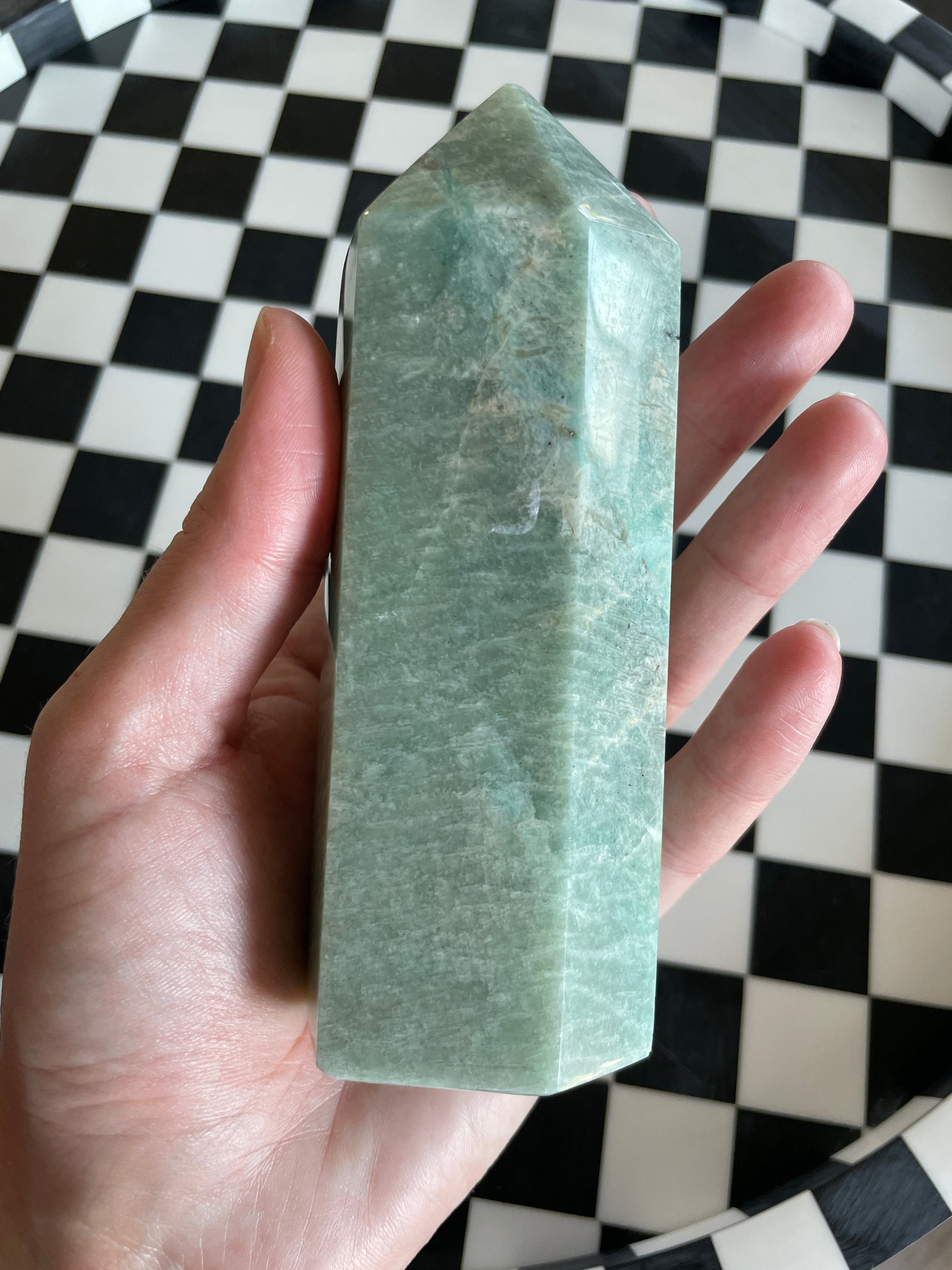 amazonite crystal tower blue green witchy gift natural home decor rocks minerals