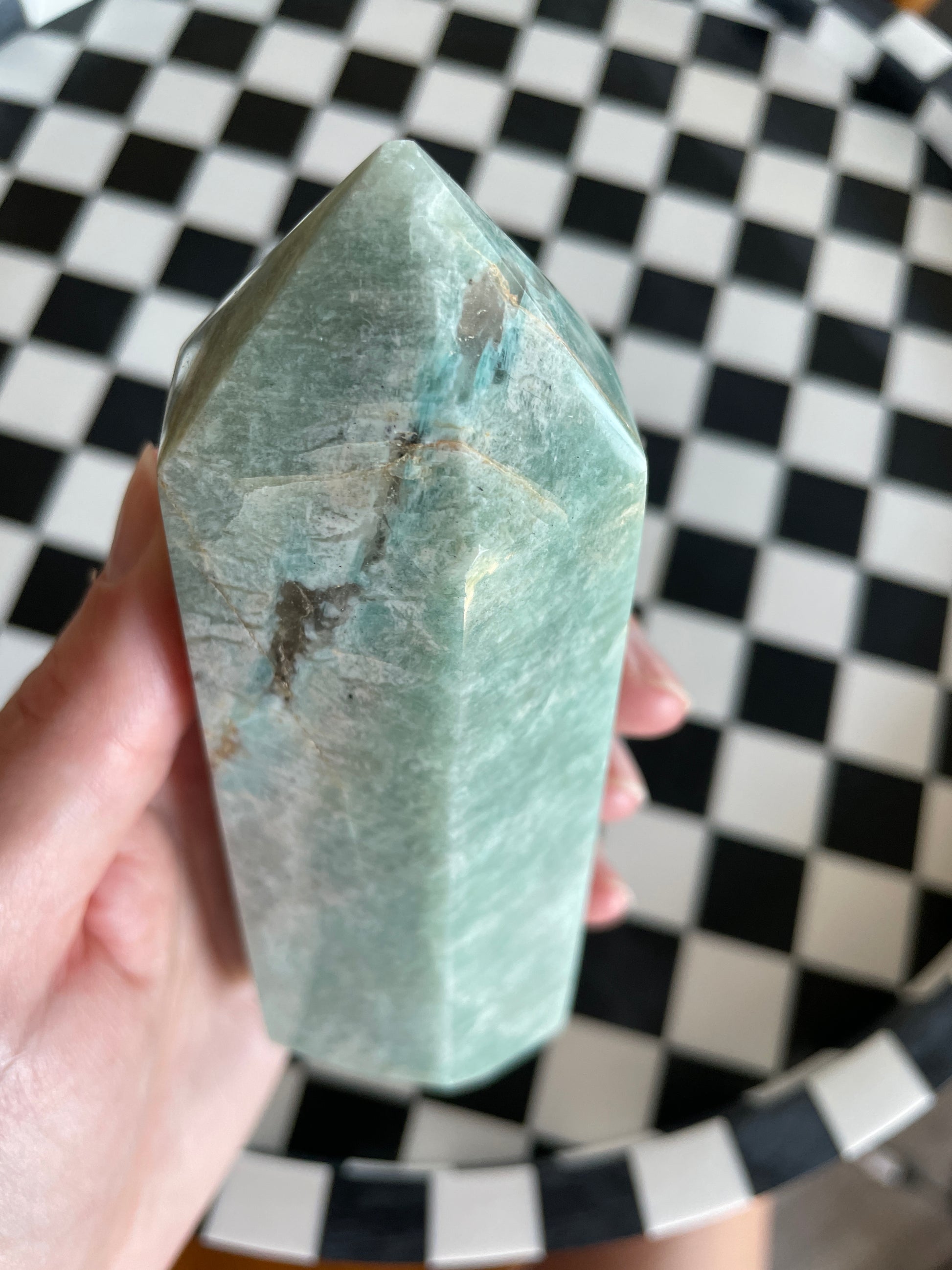 amazonite crystal tower blue green witchy gift natural home decor rocks minerals