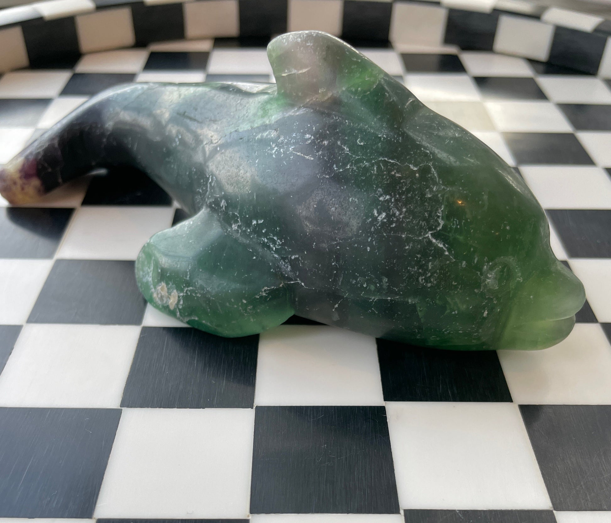 green fluorite crystal dolphin sea creature ocean animal marine carving hand carved crystal gift for friend spiritual gift rock minerals crystal point natural home decor altar piece healing crystal gift for witch