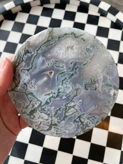 Druzy Agate Moss Agate Crystal Disc Natural Agate Crystal Decor Healing Crystal Meditation Tool Home Decor Crystal Display Spiritual Gift 