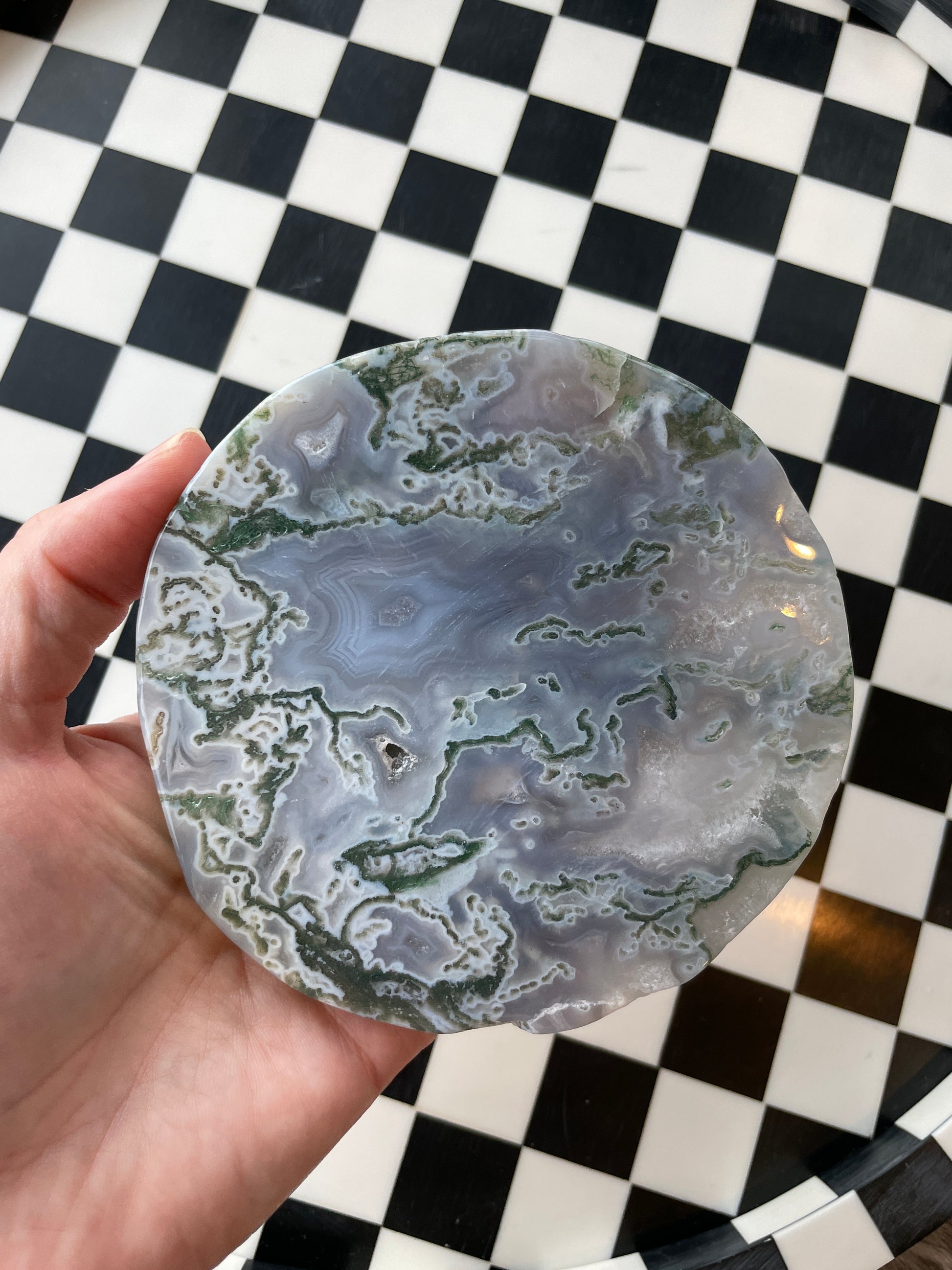 Druzy Agate Moss Agate Crystal Disc Natural Agate Crystal Decor Healing Crystal Meditation Tool Home Decor Crystal Display Spiritual Gift 