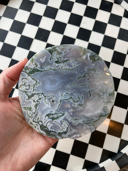 Druzy Agate Moss Agate Crystal Disc Natural Agate Crystal Decor Healing Crystal Meditation Tool Home Decor Crystal Display Spiritual Gift 