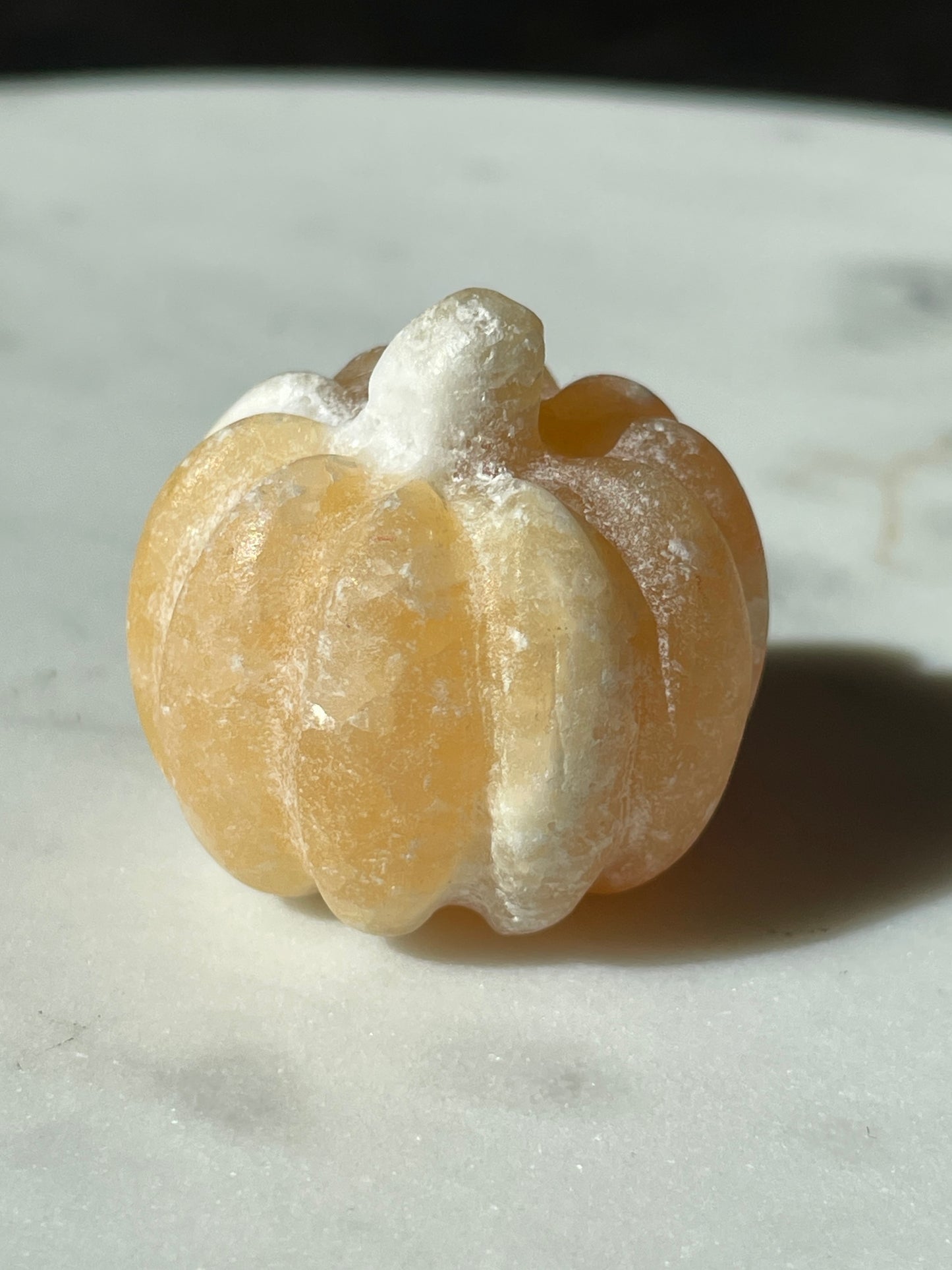 honey calcite pumpkin figurine spooky crystal carving gift for fall lover orange calcite crystal autumn gift