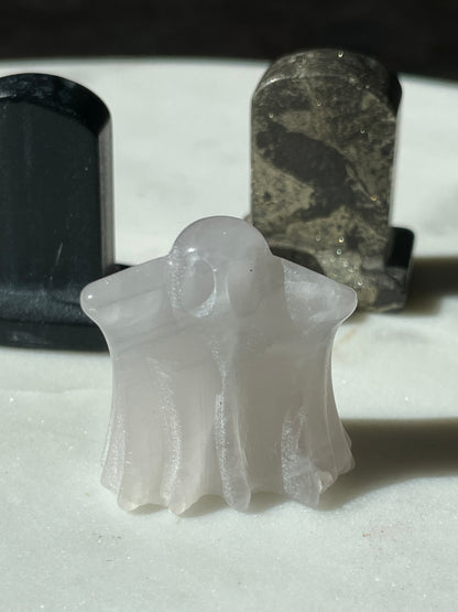 calcite ghost figurine spooky crystal carving gift for halloween lover