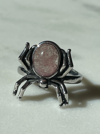 spider ring crystal jewelry strawberry quartz ring adjustable ring spider jewelry gift