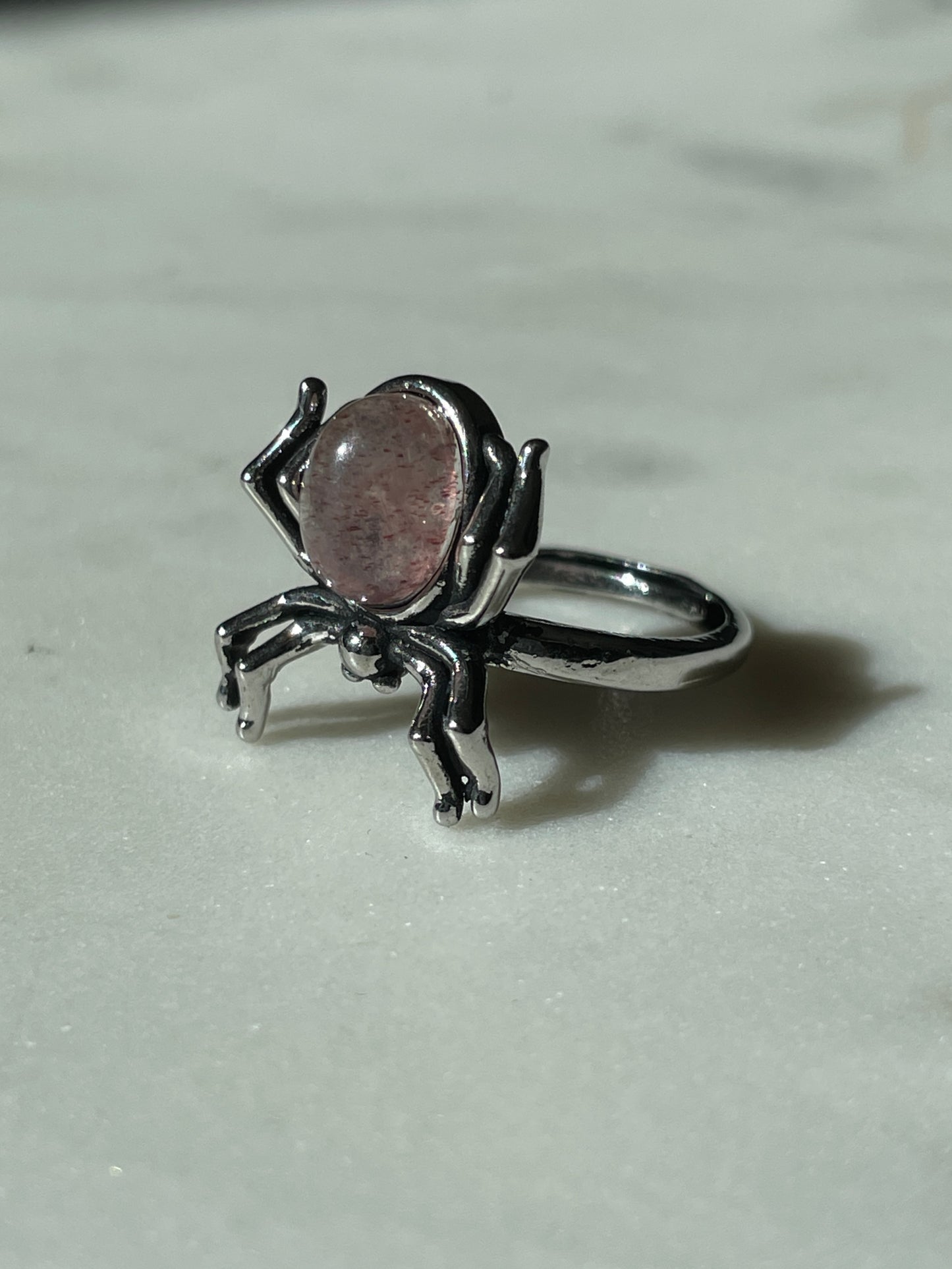 spider ring crystal jewelry strawberry quartz ring adjustable ring spider jewelry gift