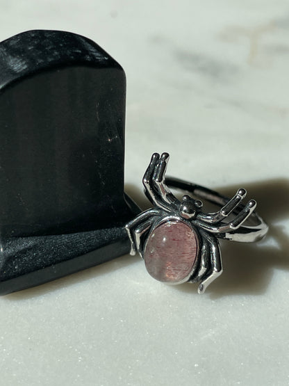 spider ring crystal jewelry strawberry quartz ring adjustable ring spider jewelry gift