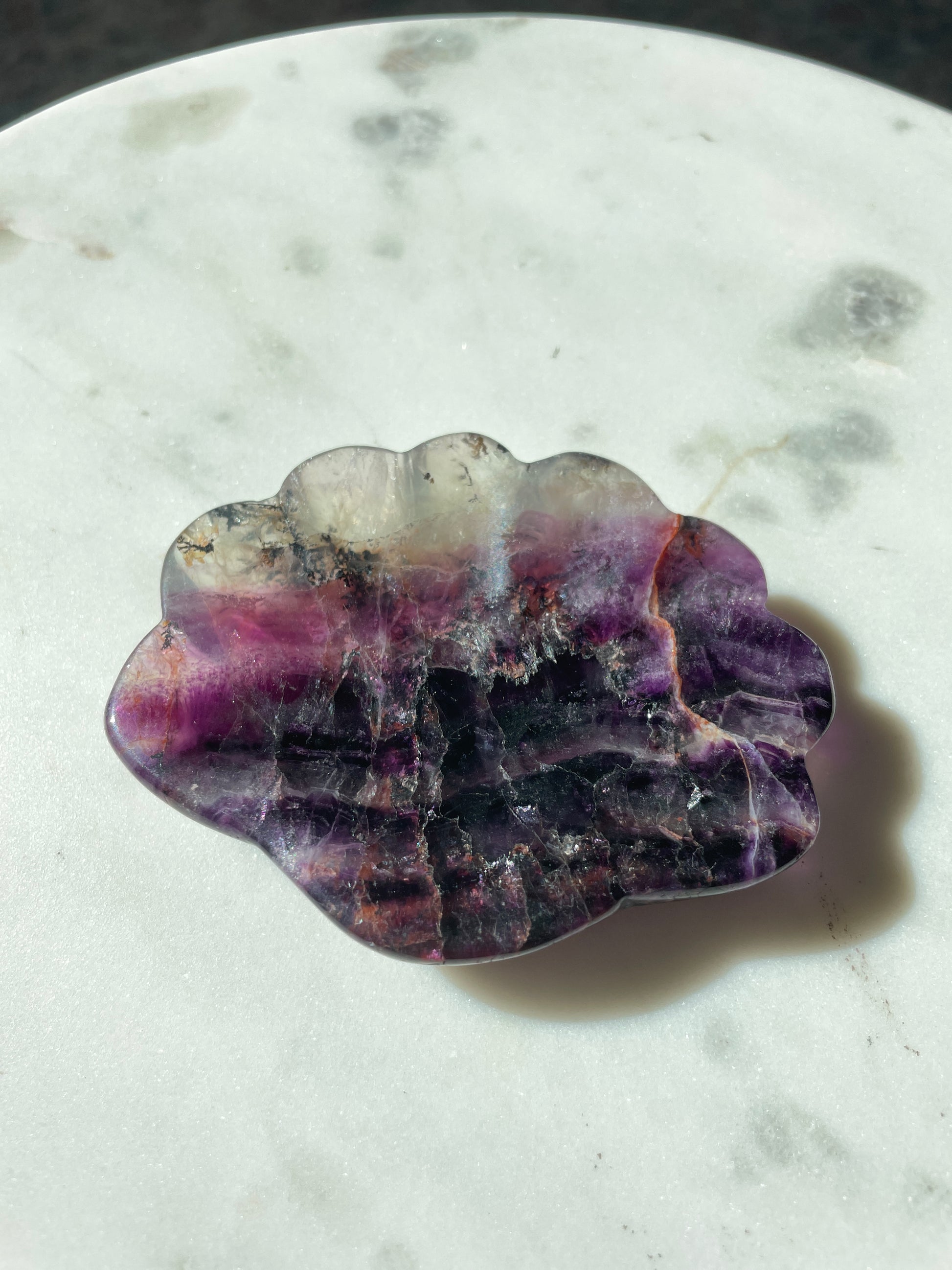 fluorite bowl fire quartz crystal purple pink crystal home decor sea shell dish ocean magic altar piece cancer gift for pisces