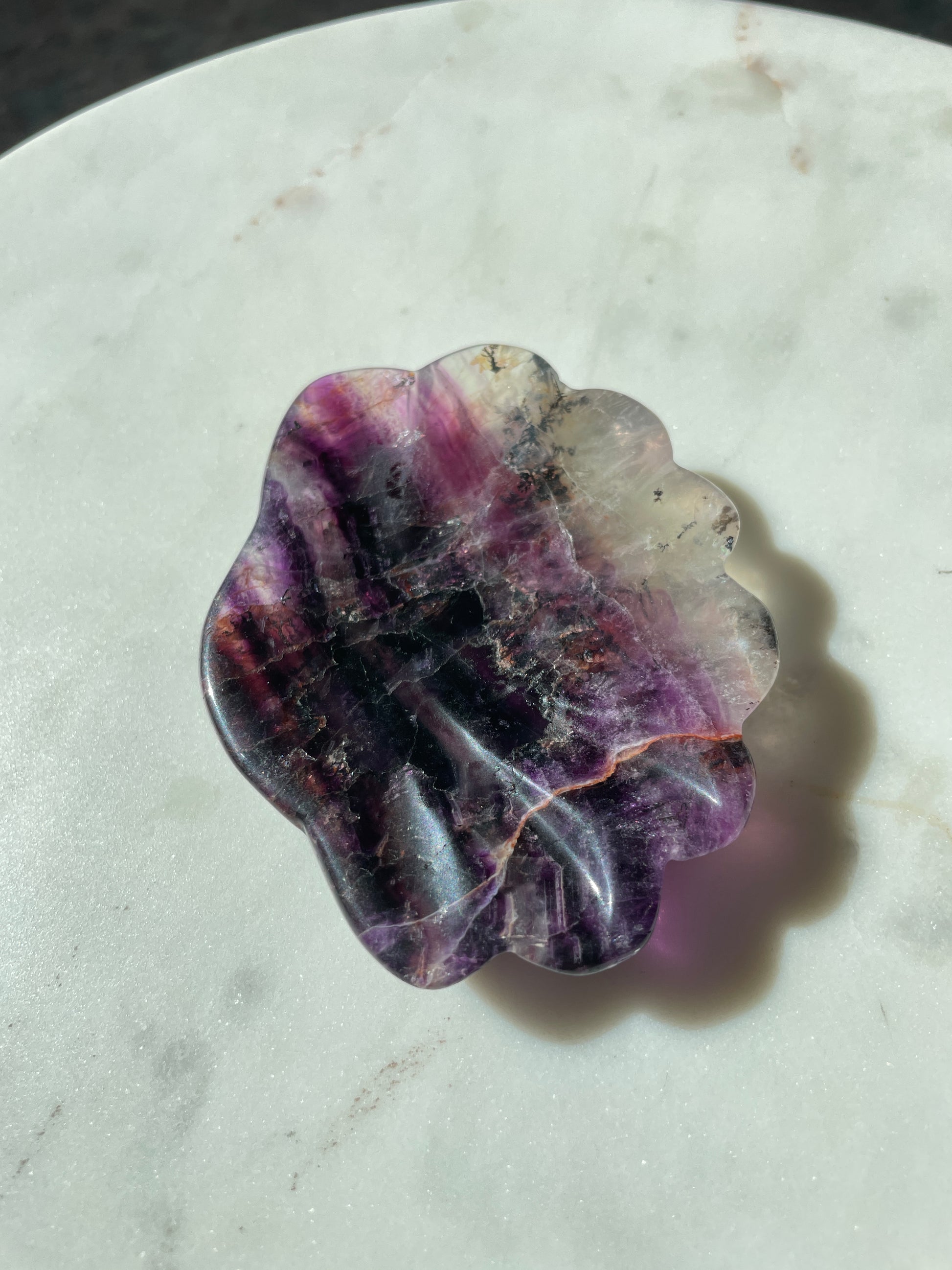 fluorite bowl fire quartz crystal purple pink crystal home decor sea shell dish ocean magic altar piece cancer gift for pisces ocean aesthetic