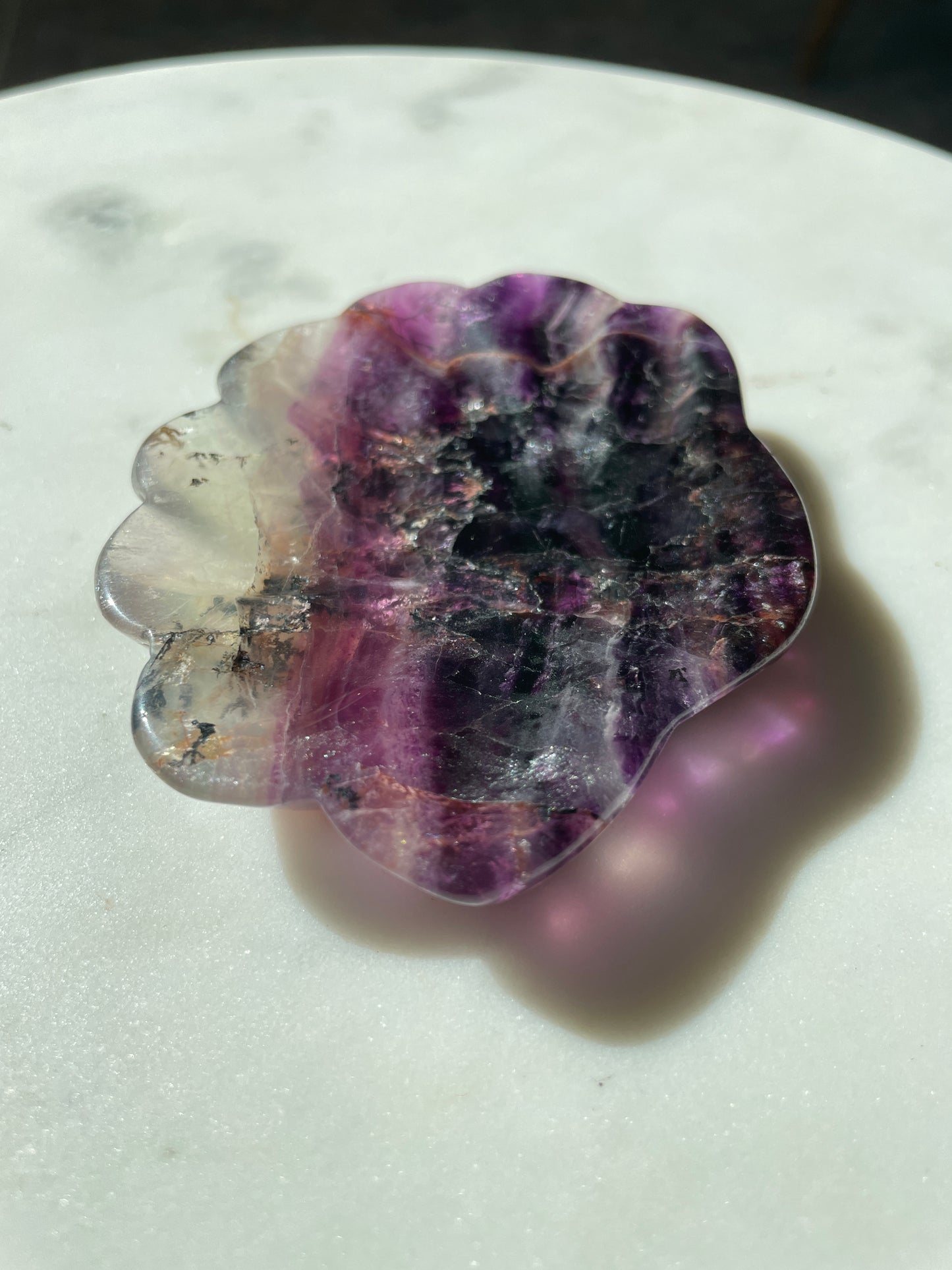 fluorite bowl fire quartz crystal purple pink crystal home decor sea shell dish ocean magic altar piece cancer gift for pisces ocean aesthetic