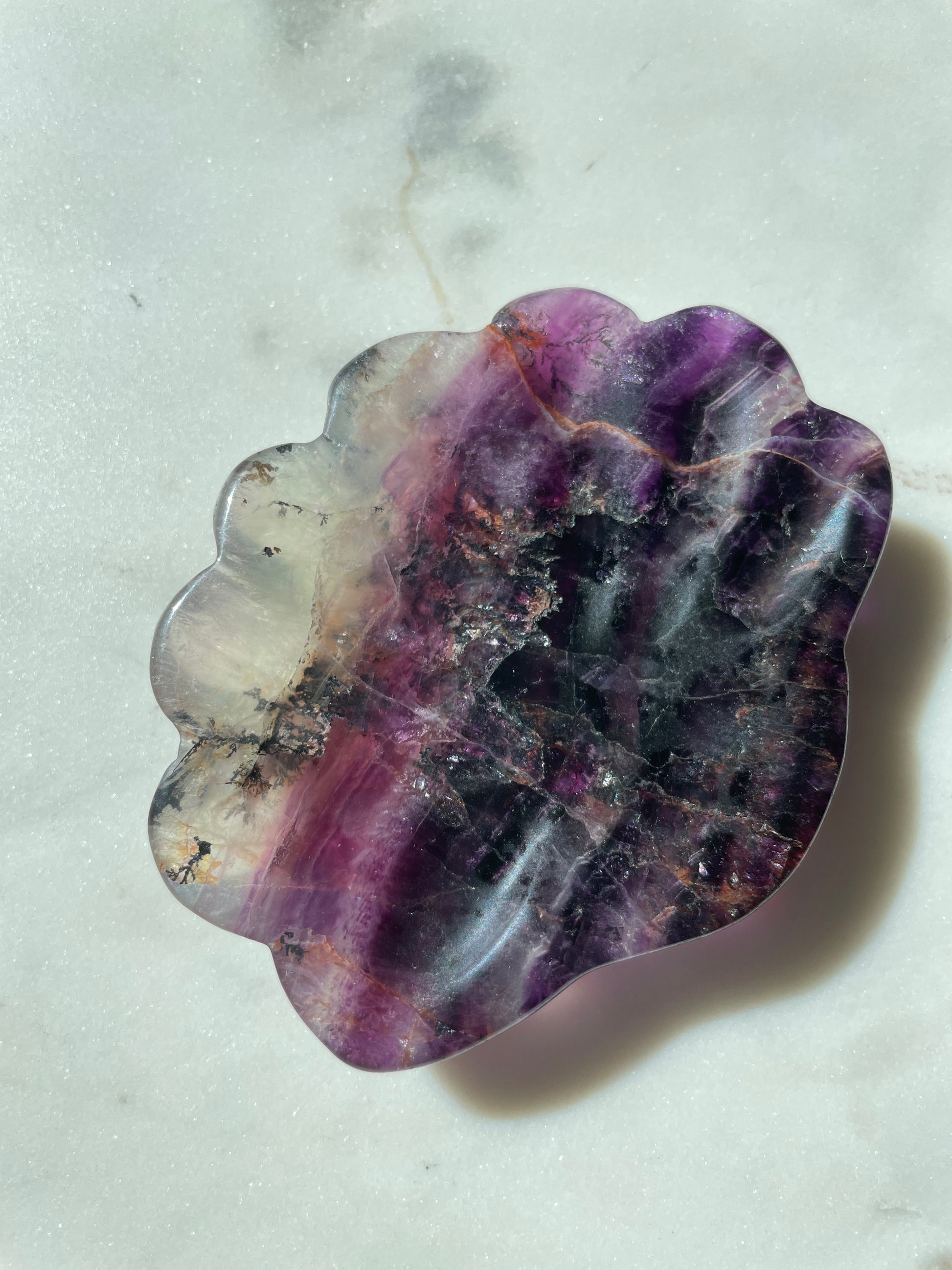 fluorite bowl fire quartz crystal purple pink crystal home decor sea shell dish ocean magic altar piece cancer gift for pisces ocean aesthetic