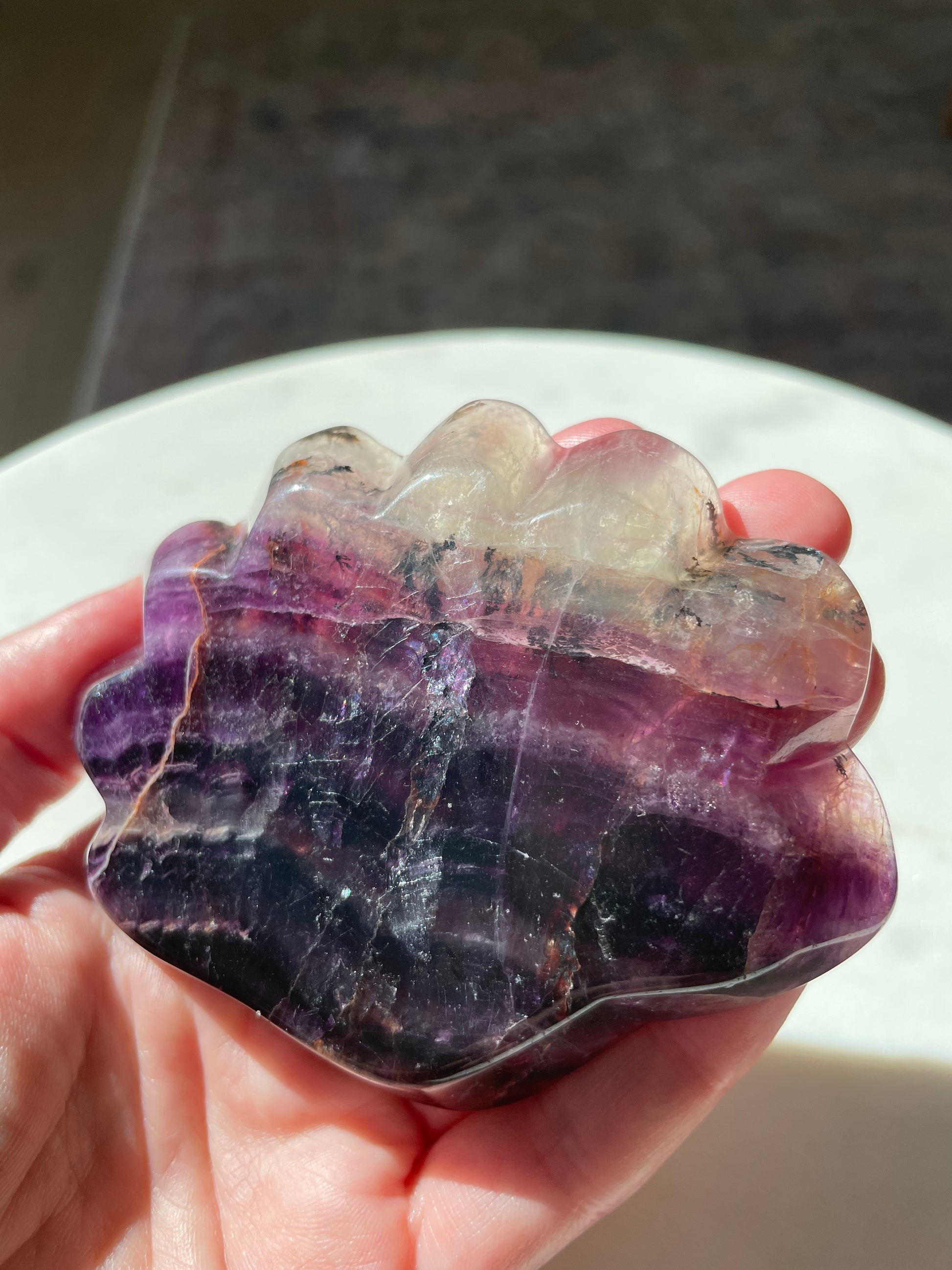 fluorite bowl fire quartz crystal purple pink crystal home decor sea shell dish ocean magic altar piece cancer gift for pisces ocean aesthetic