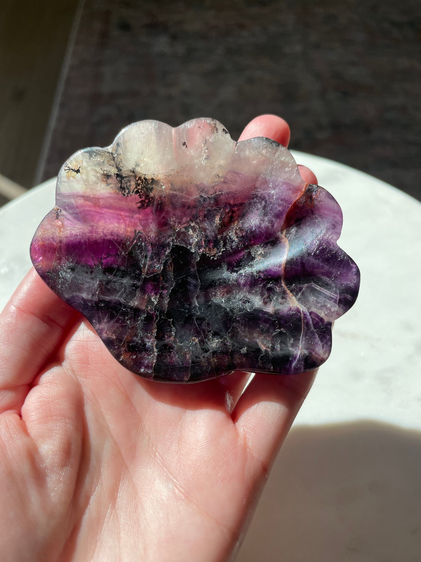 fluorite bowl fire quartz crystal purple pink crystal home decor sea shell dish ocean magic altar piece cancer gift for pisces ocean aesthetic