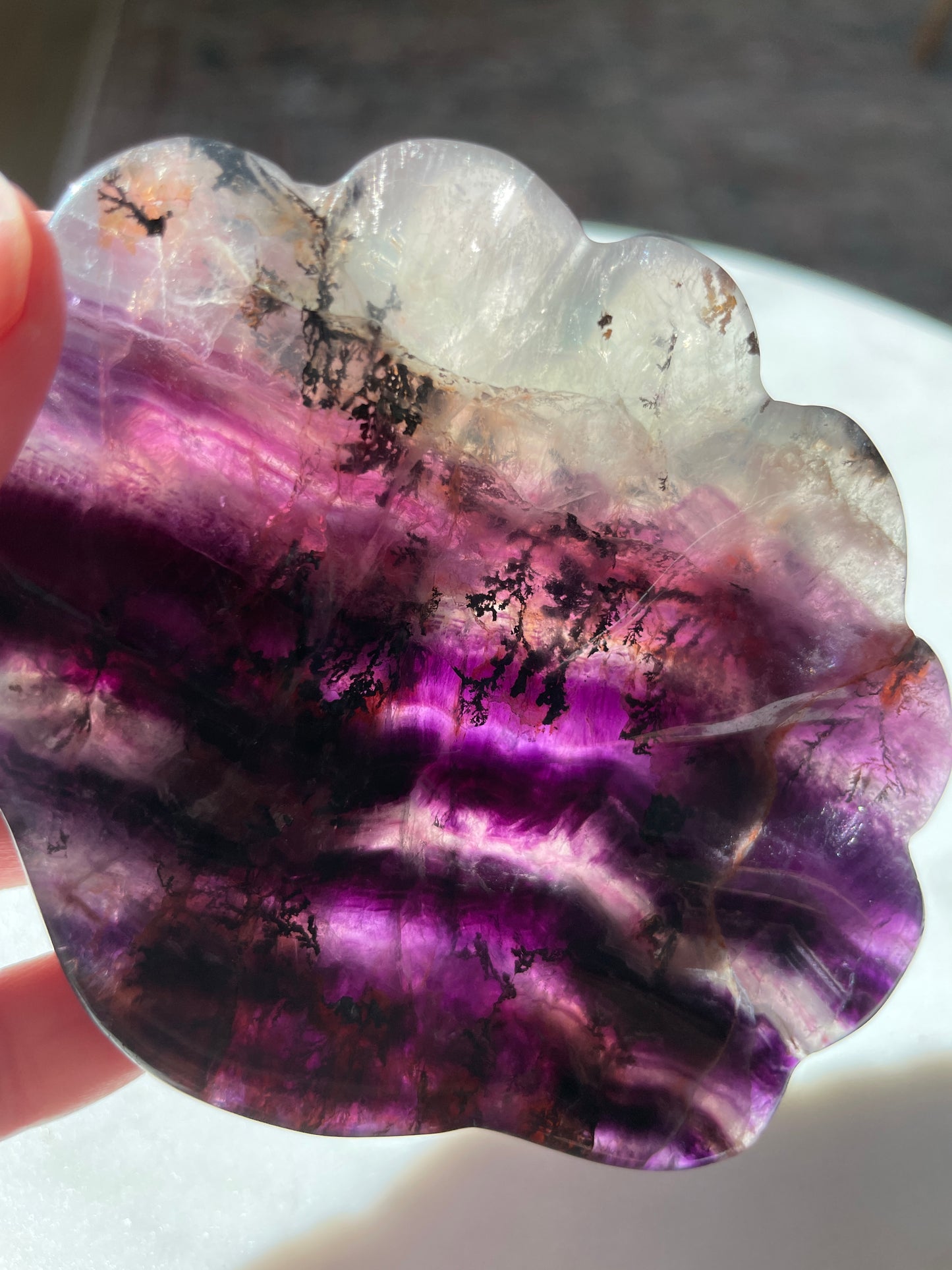 fluorite bowl fire quartz crystal purple pink crystal home decor sea shell dish ocean magic altar piece cancer gift for pisces ocean aesthetic