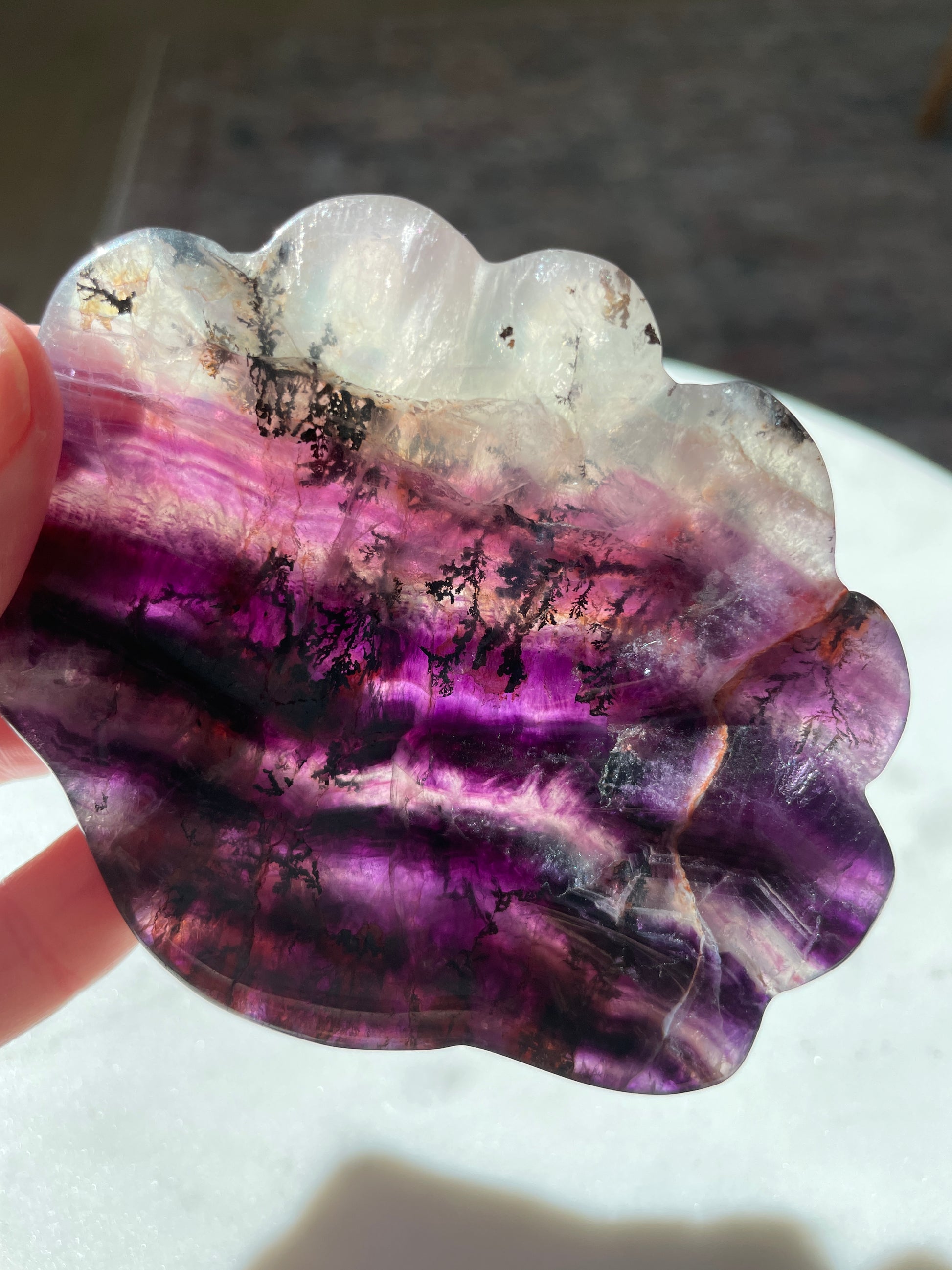 fluorite bowl fire quartz crystal purple pink crystal home decor sea shell dish ocean magic altar piece cancer gift for pisces ocean aesthetic